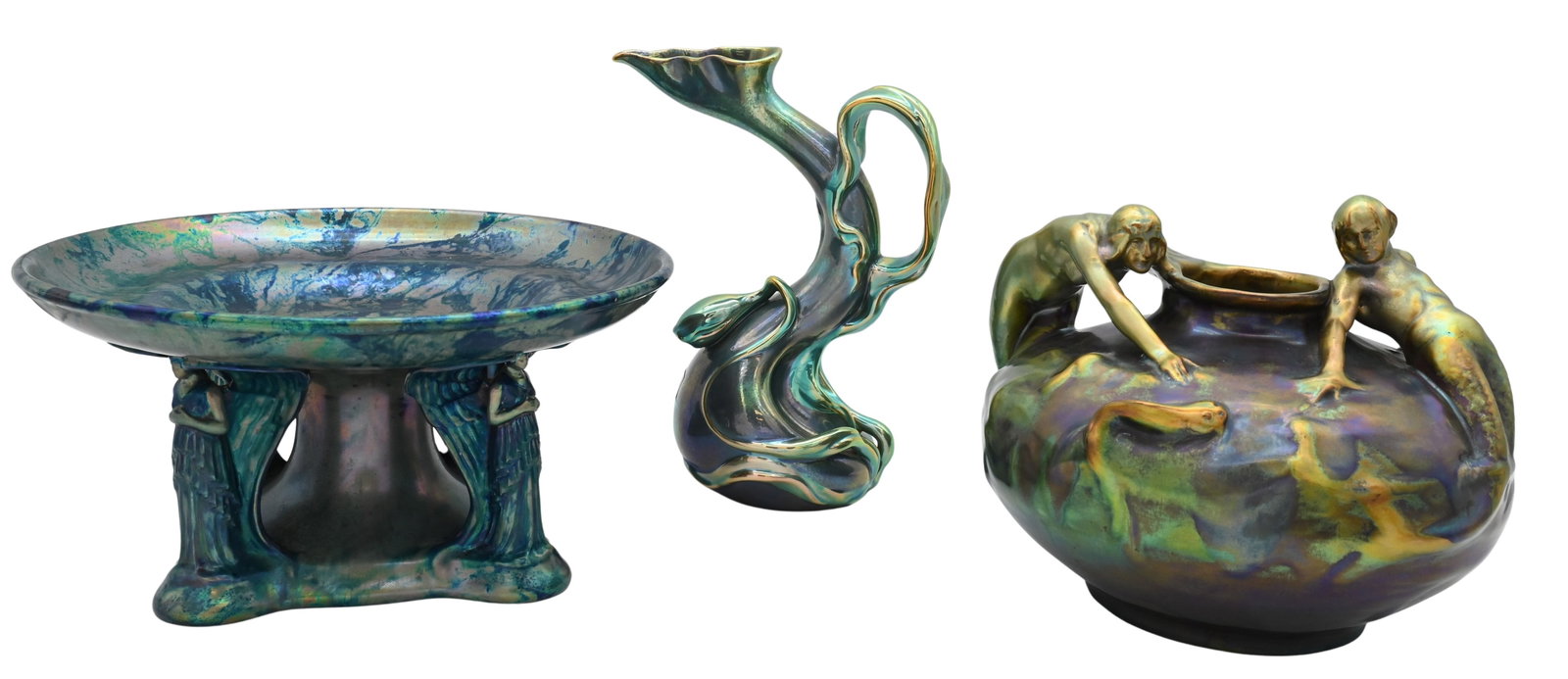 Three Zsolnay Pecs Eosin Glazed Pieces (1 of 7)