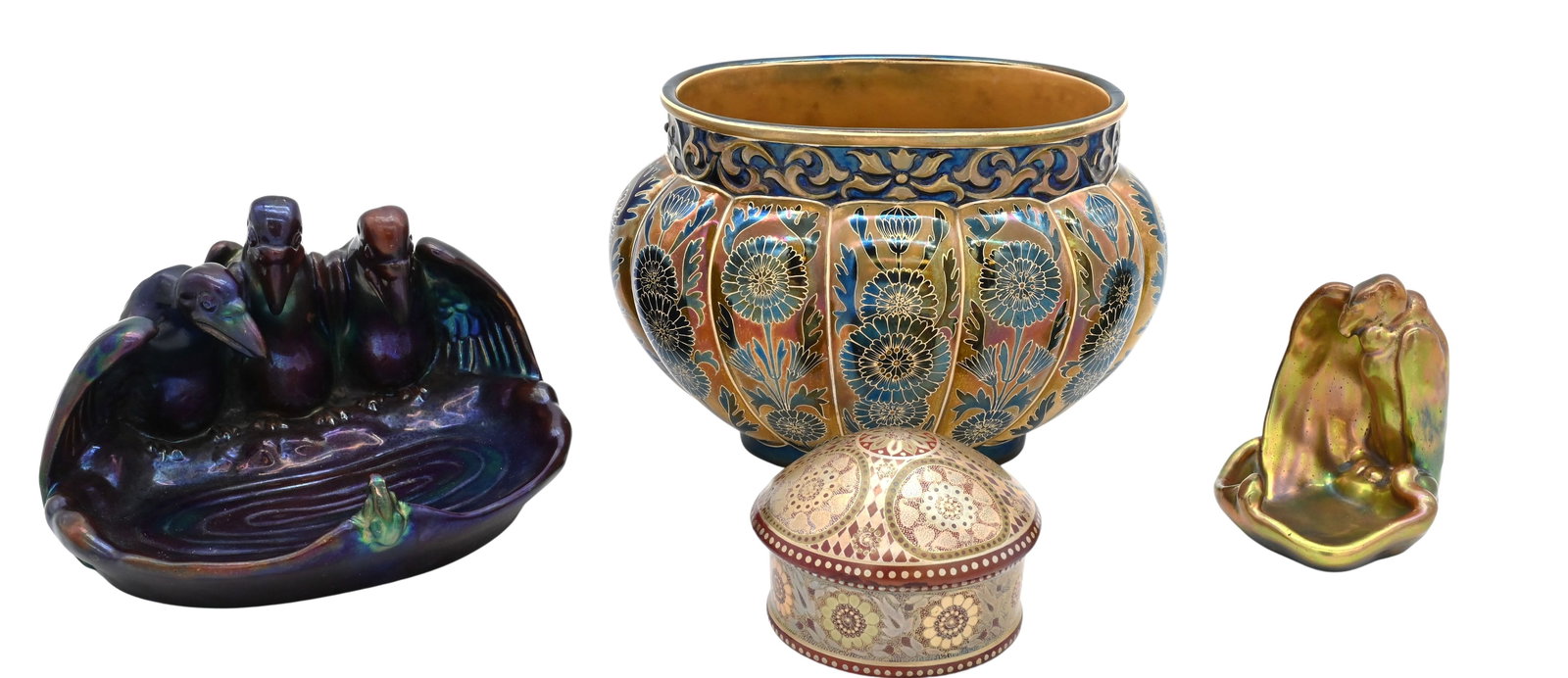 Four Early Zsolnay Pecs Eosin Glazed Pieces (1 of 9)