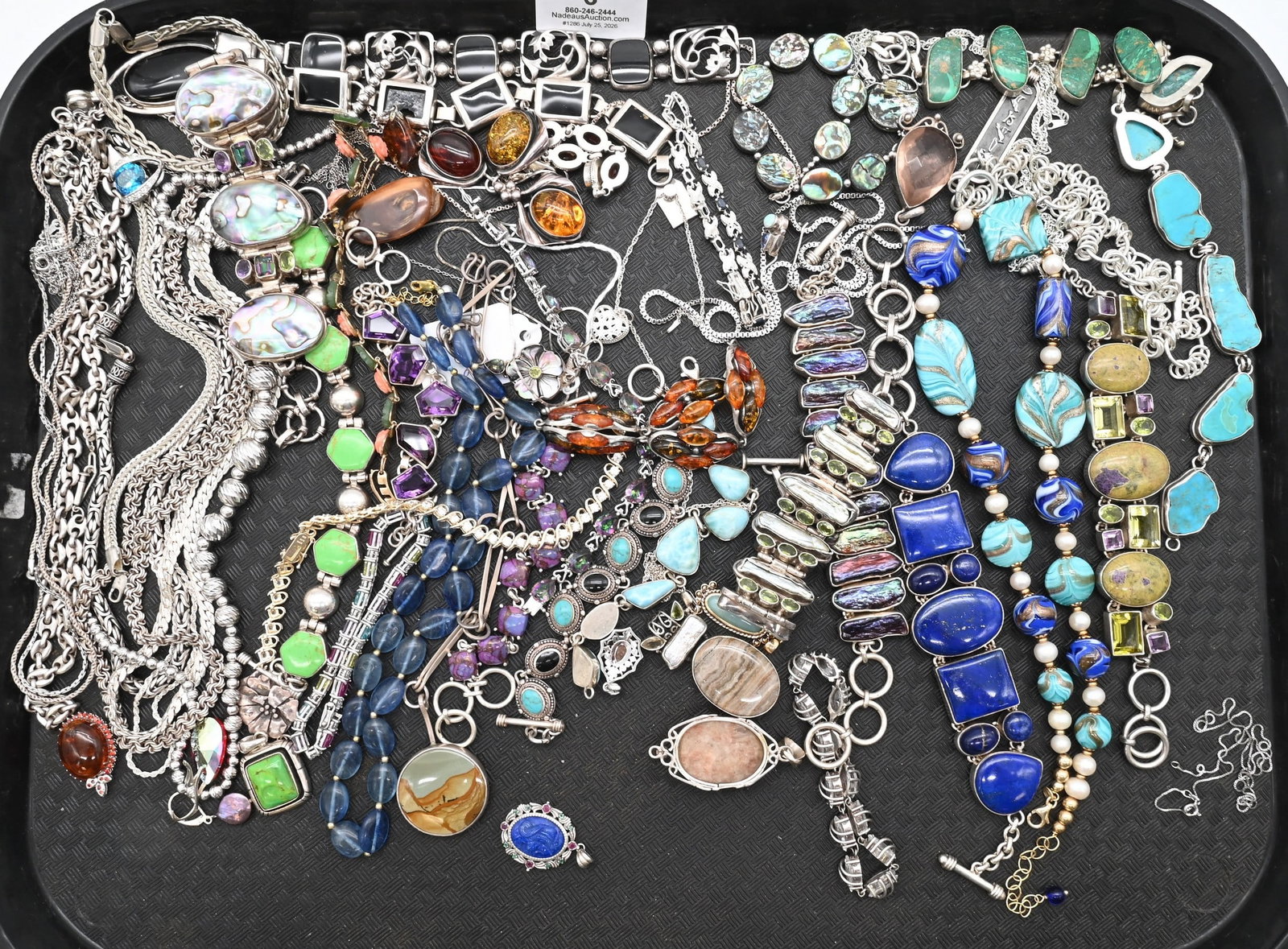 Large Group of Sterling Silver Jewelry: Large Group of Sterling Silver Jewelry to include mostly necklaces and bracelets, total weight 38.3 ozt.