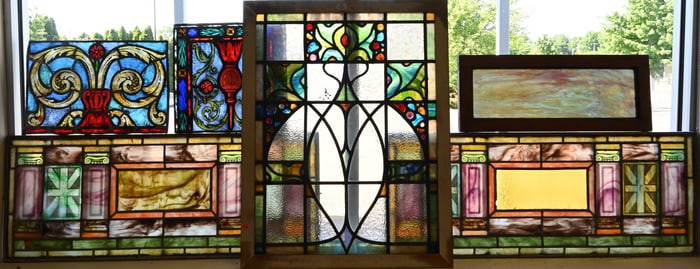 Group of Six Arts and Crafts Slag Glass Windows