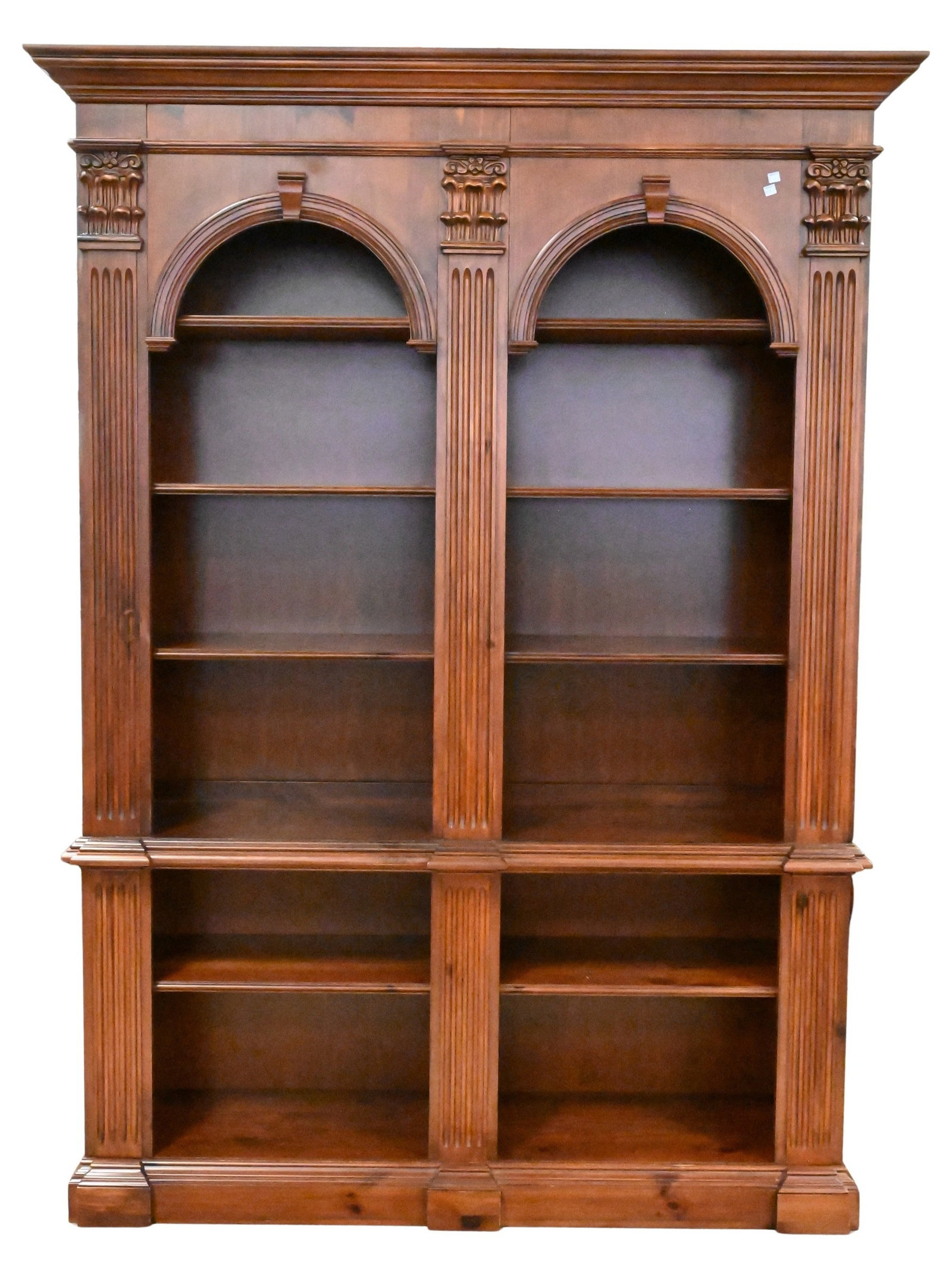 Chippendale Style Two Part Bookshelf: Chippendale Style Two Part Bookshelf having large fluted columns height 84 1/2 inches, width 59 inches, depth 16 inches