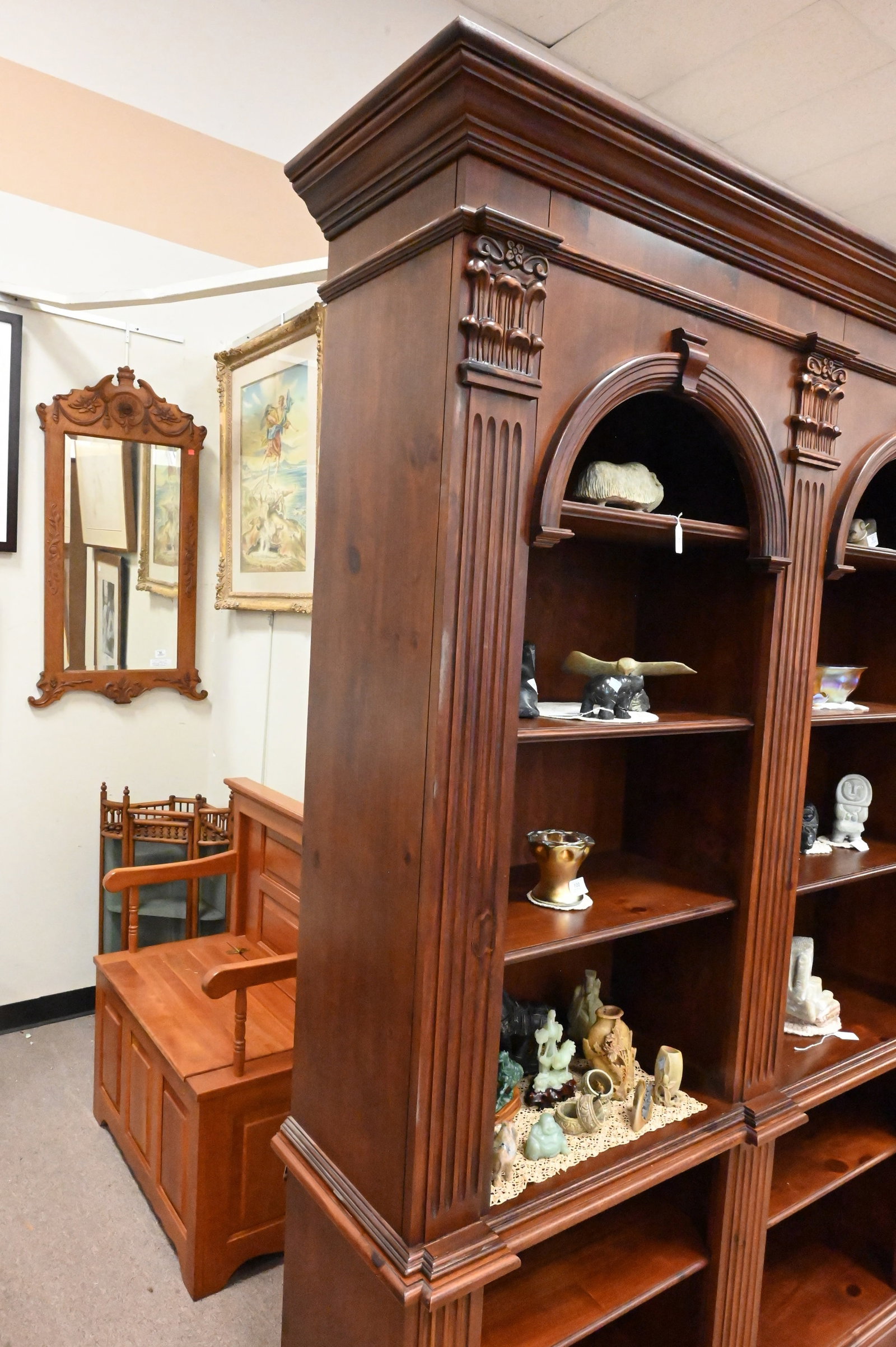 Chippendale Style Two Part Bookshelf - 4