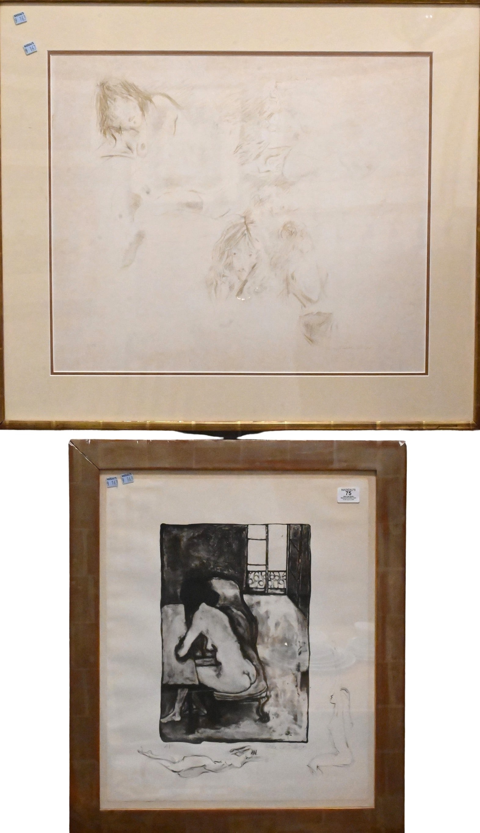 Three Mid Century Figural Lithographs: Three Mid Century Figural Lithographs to include Hilda Castellon (20th Century) "Seated Nude" Lithograph, A.P. Signed lower right Hilda Castellon, along with remarque drawings 21 1/2" x 17 1/2" sheet 