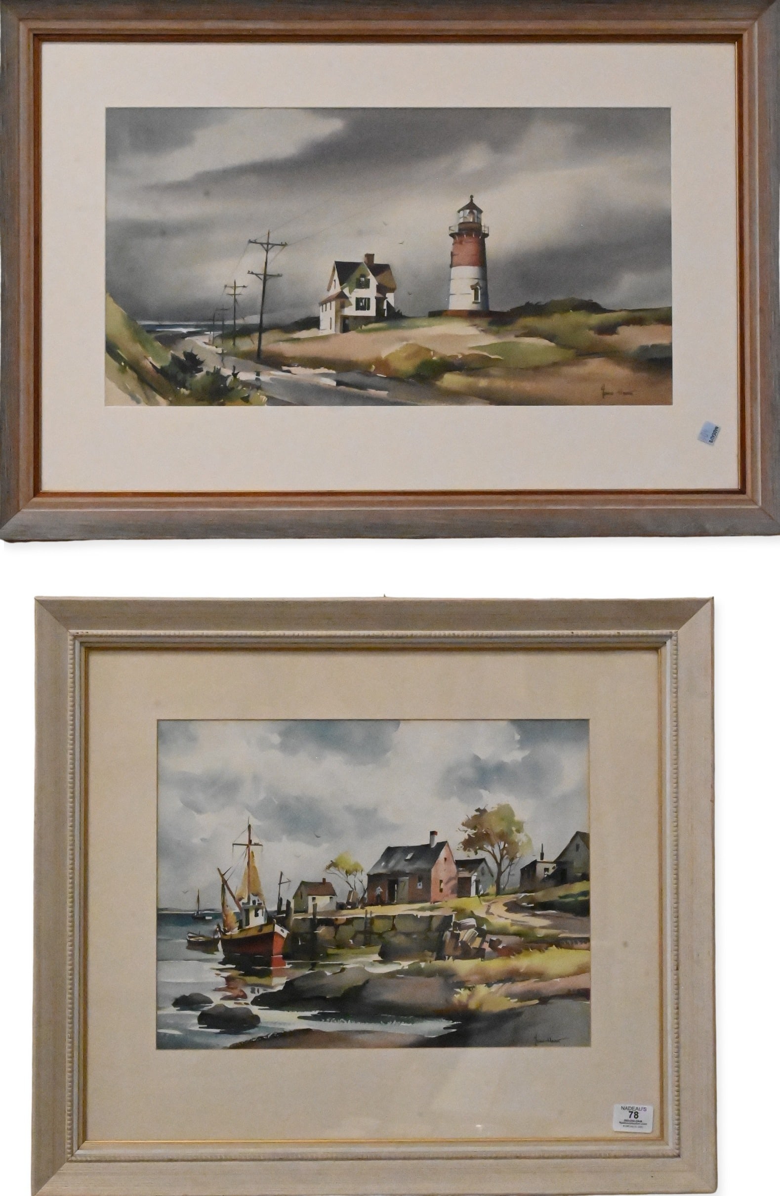 Three: John Cuthbert Hare (American 1908-1978): Three: John Cuthbert Hare (American 1908-1978) "New England Lighthouse, Cape Cod" Watercolor on paper Signed lower right John Hare 11 1/2" x 21 1/2" Provenance: Bakker Auctions, Provincetown, MA, 8/05