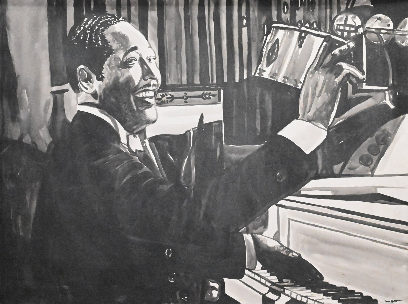 Jason Hunt (American 20th/21st Century): Jason Hunt (American 20th/21st Century) Portrait of Duke Ellington Oil on canvas Signed lower right Jason Hunt 24" x 32" Provenance: purchased by TDES member Harry Lichtenbaum Exhibited: The Duke