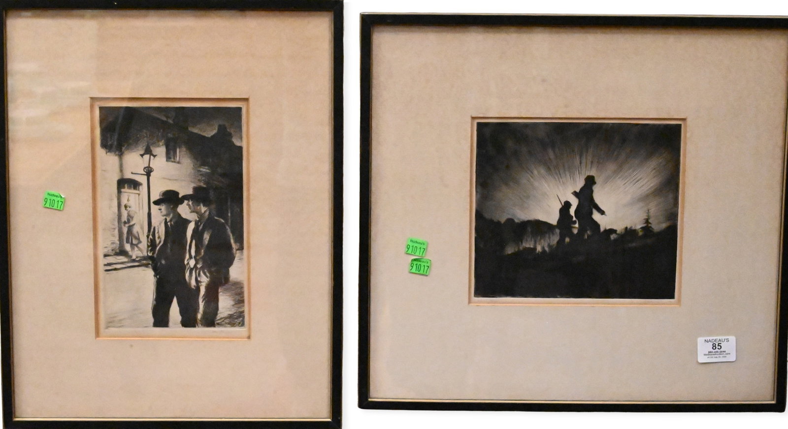 Three Framed Monochromatic Mid Century Pieces: Three Framed Monochromatic Mid Century Pieces to include Chaim Koppelman (American 1920-2009) "Napoleon Entering New York" soft ground aquatint etching, edition 3/25 24" x 30" frame Provenance: Exhibi