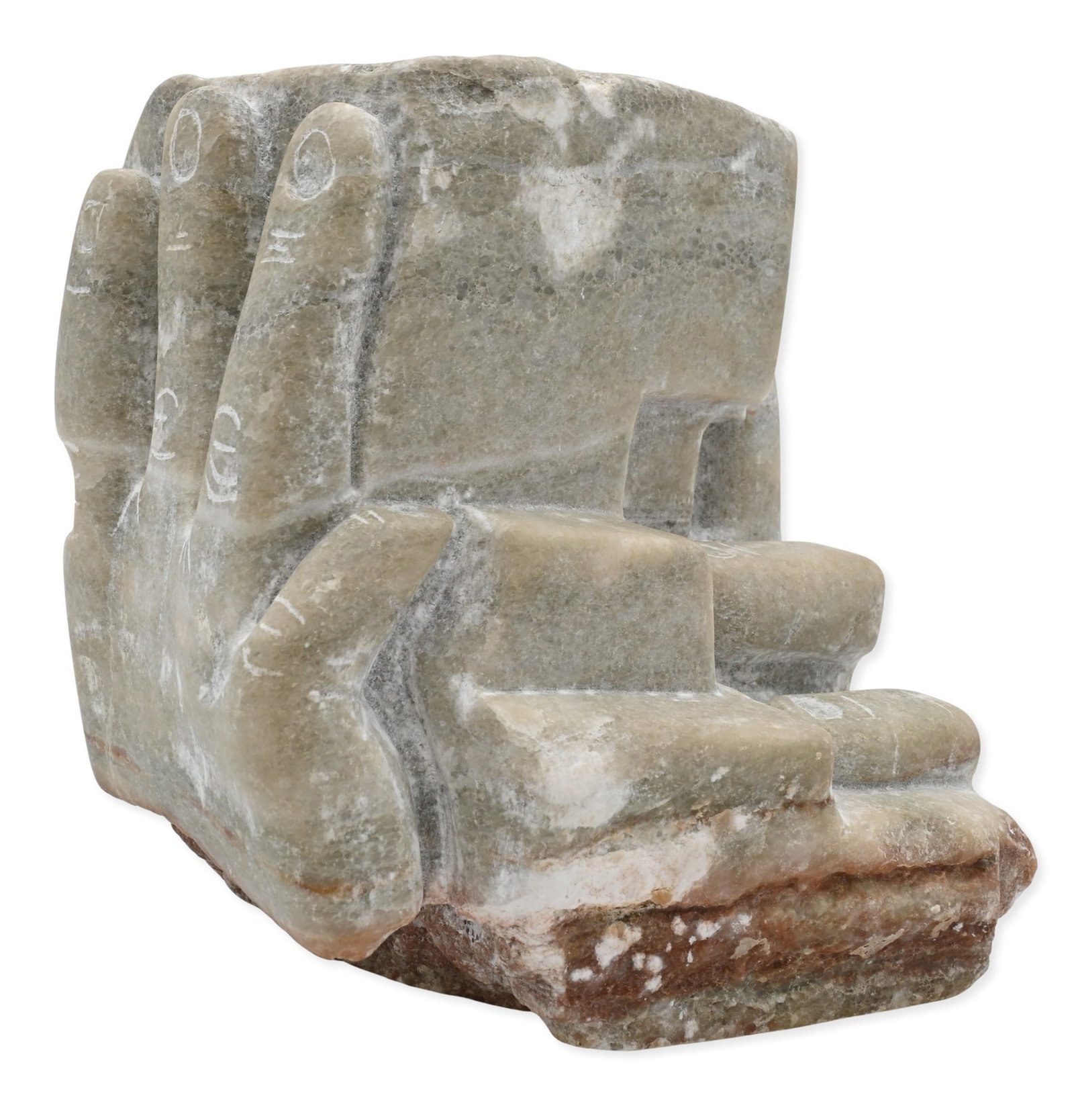 Inuit Soapstone Figural Carving of a Pair of Hands: Inuit Soapstone Figural Carving of a Pair of Hands depicting a pair of stylized hands grasping a tool or implement beneath a textured rectangular form height 6 1/2 inches, length 6 inches, depth 6 inc