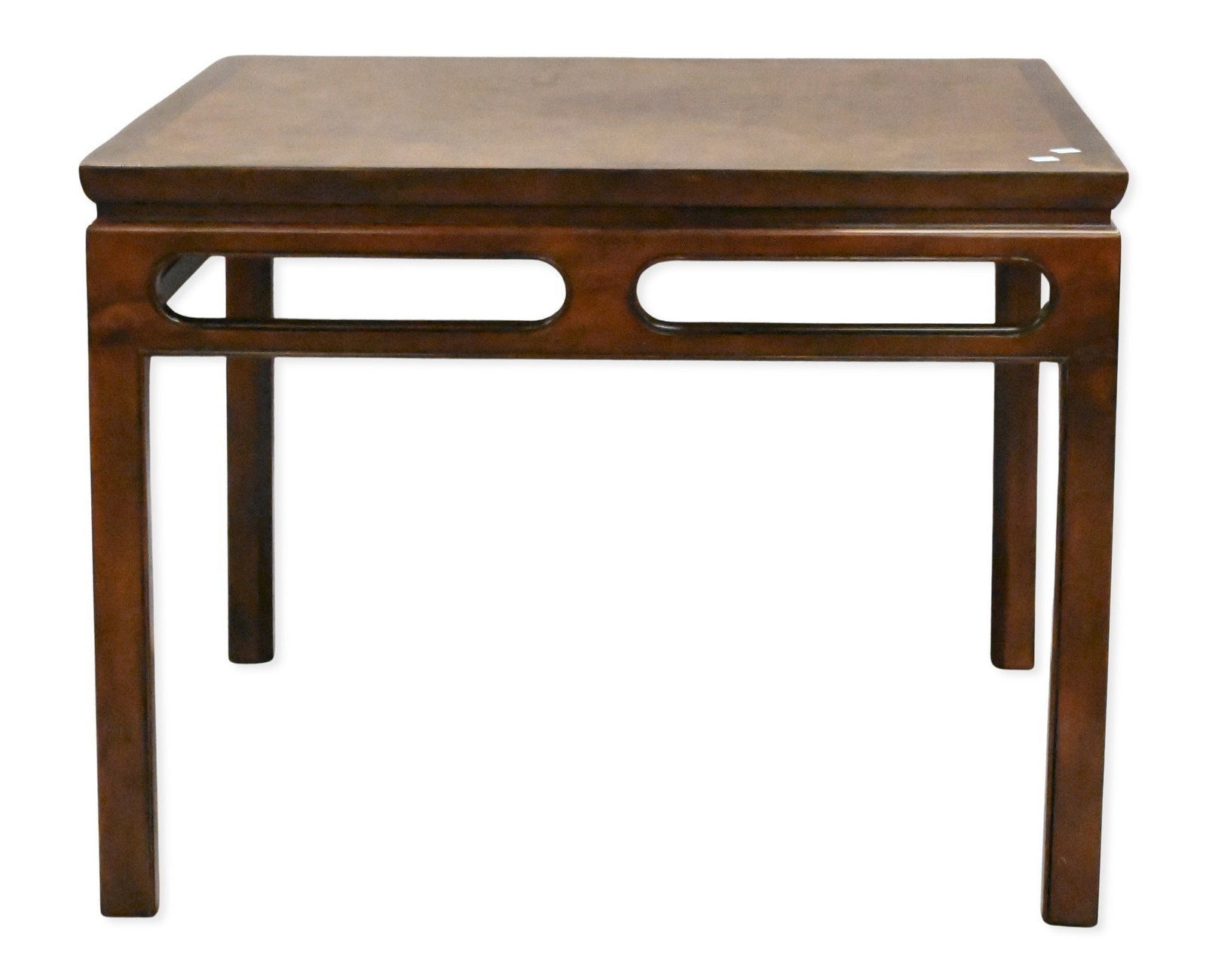 Baker Furniture Ming Style End Table: Baker Furniture Ming Style End Table having a square top above a frieze and elongated oval piercings, raised on square legs in the Chinese Ming taste height 24 inches, top 32" x 32"