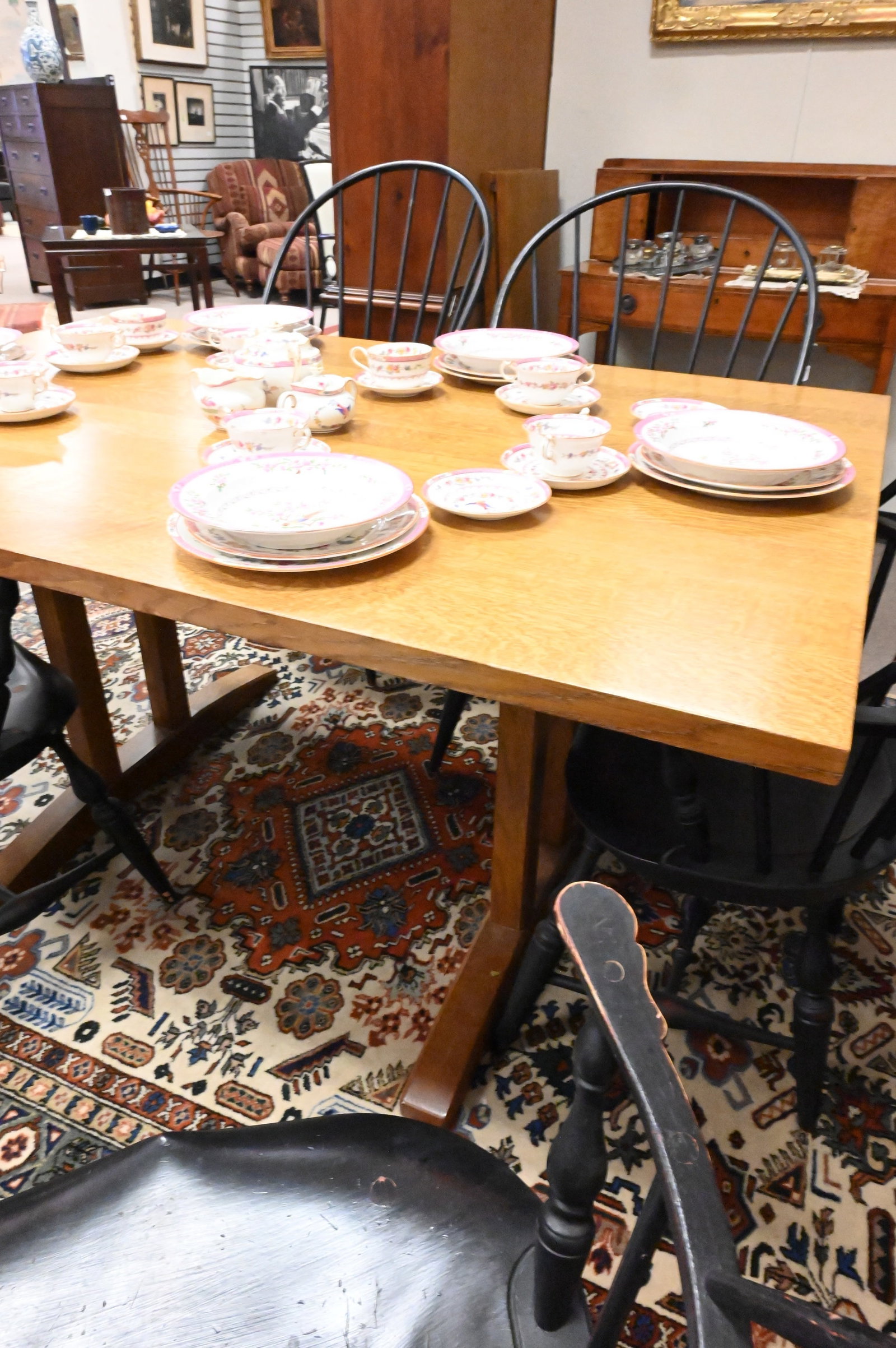 Stickley Oak Dining Table on Trestle Base - 5