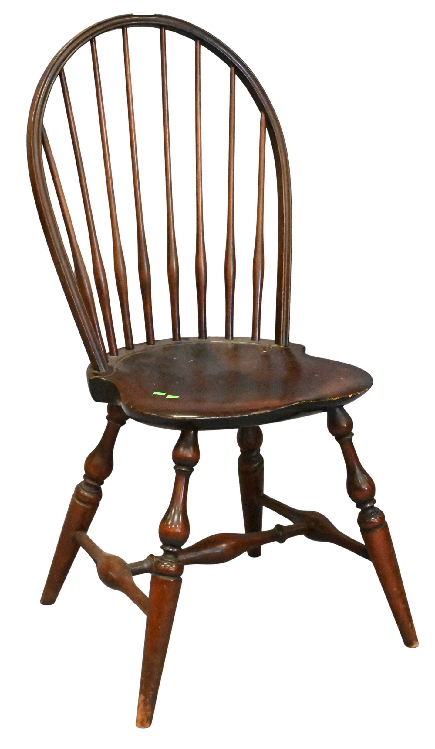 Wallace Nutting No. 302 Bow Back Windsor Side Chair: Wallace Nutting No. 302 Bow Back Windsor Side Chair featuring a shaped bow crest, spindle back, saddle seat, and New England-style turnings, bearing script branded signature height 28 1/2 inches