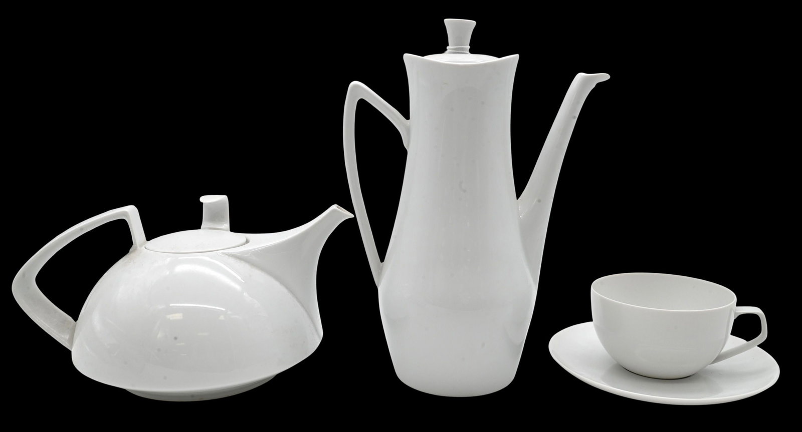 26 Piece Mid Century Rosenthal Porcelain Tea Set: 26 Piece Mid Century Rosenthal Porcelain Tea Set to include teapot, coffee pot, 12 teacups, 12 saucers coffee pot height 10 1/2 inches