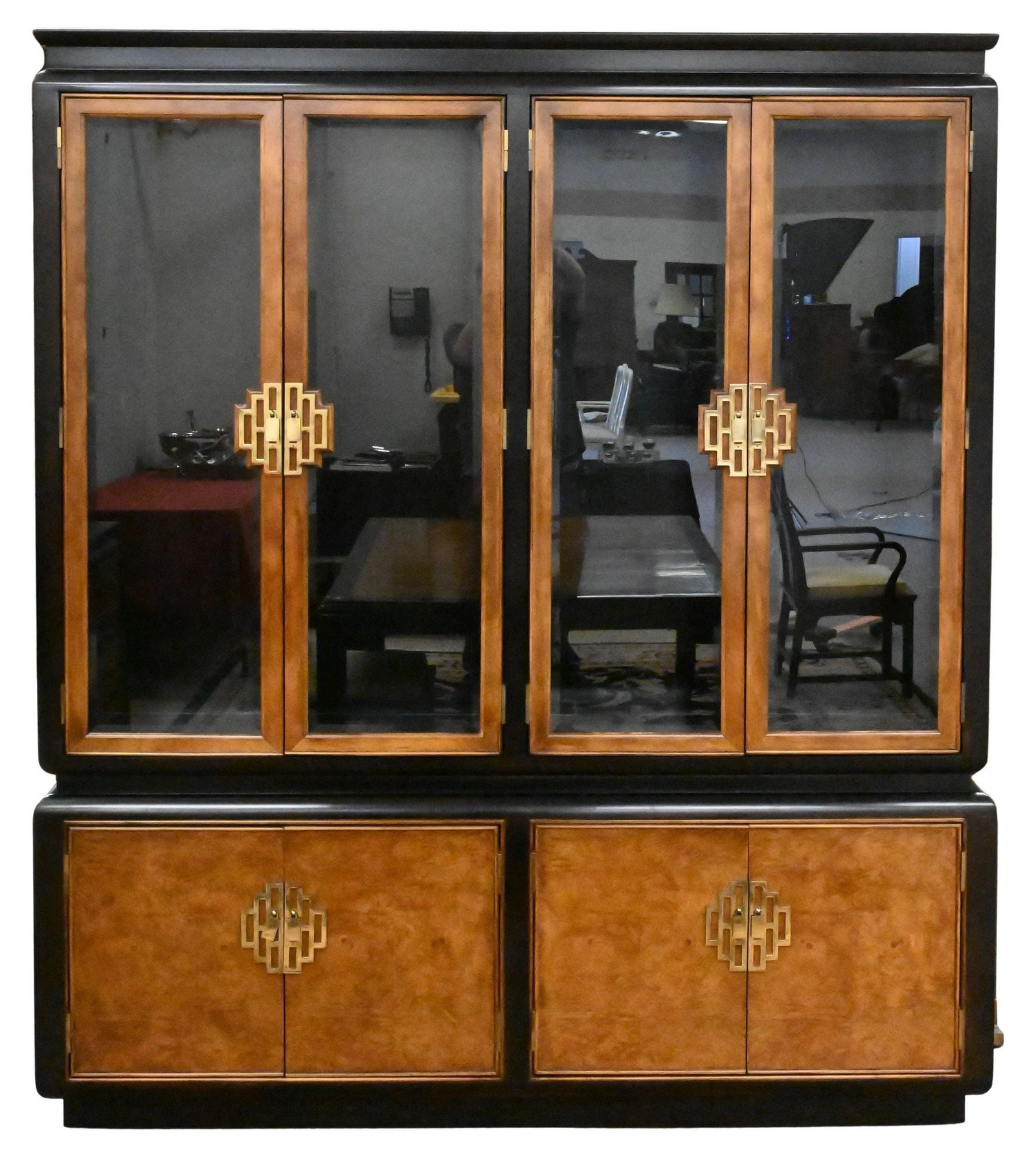 Century Furniture Company Breakfront in Two Parts: Century Furniture Company Breakfront in Two Parts in Asian taste height 83 inches, length 71 inches, depth 16 inches