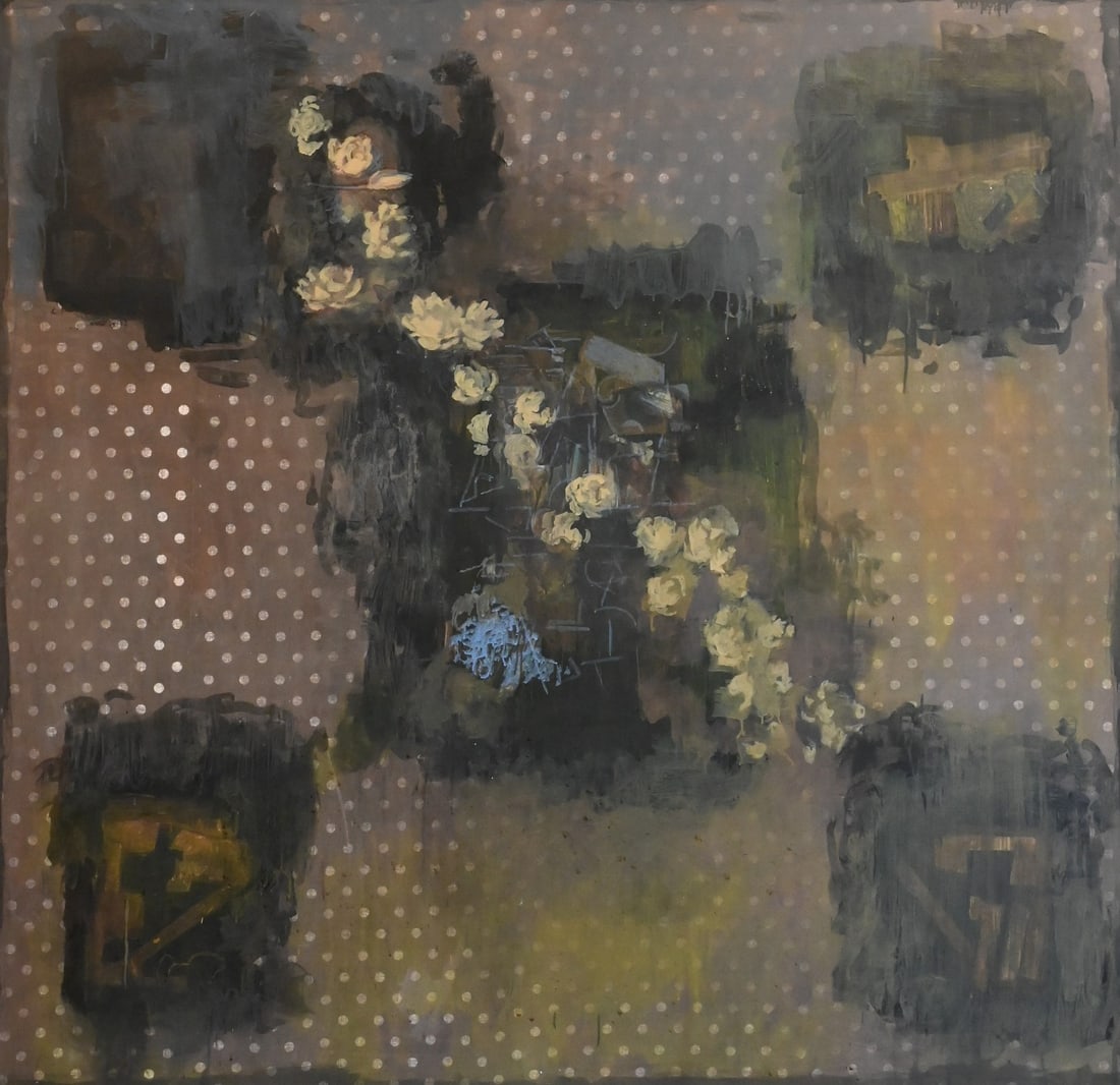 Doug Anderson (American B.1954): Doug Anderson (American B.1954) "Wild Roses", 1988 Acrylic, oil on fabric Signed, titled and dated on verso, Anderson 1988 68" x 70" Provenance: Stux Gallery, 411 W. Broadway, New York