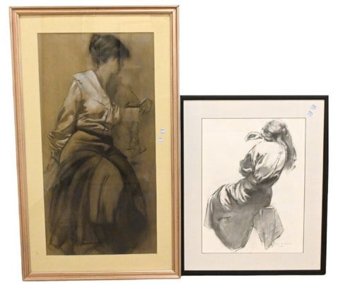 Three: Deane G. Keller Jr. (American 1940-2005): Three: Deane G. Keller Jr. (American 1940-2005) "Study of Camille Claudel", 1991 Pastel, charcoal on paper Signed and dated lower left Deane G. Keller 37" x 19" sight "Cairo" 1992 Pastel, charcoal on 