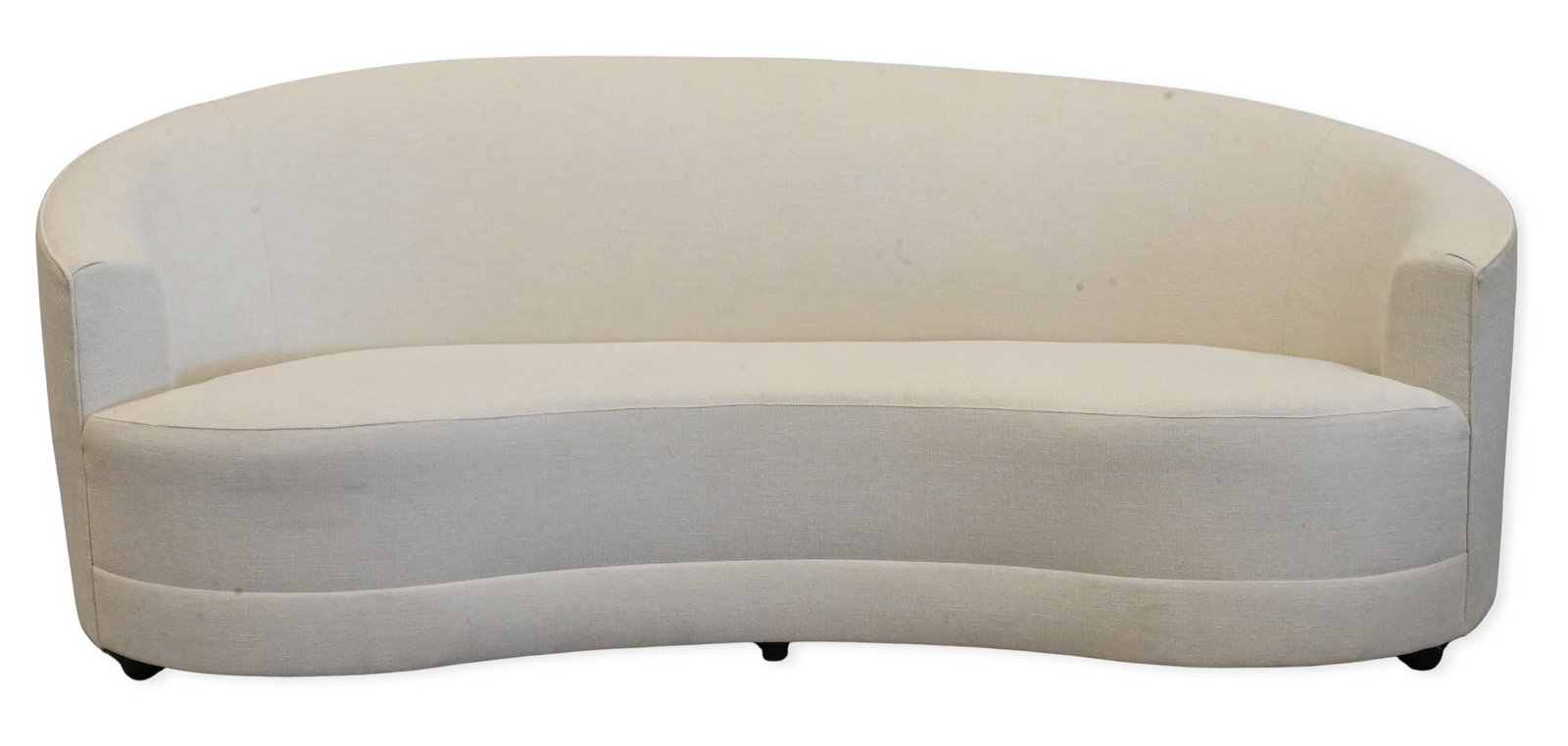 Crate & Barrel "Infiniti" Curved Back Sofa: Crate & Barrel "Infiniti" Curved Back Sofa Contemporary upholstered sofa by Crate & Barrel, model Infiniti, featuring a sweeping curved back, asymmetrical kidney-form seat, and channeling inspired by 