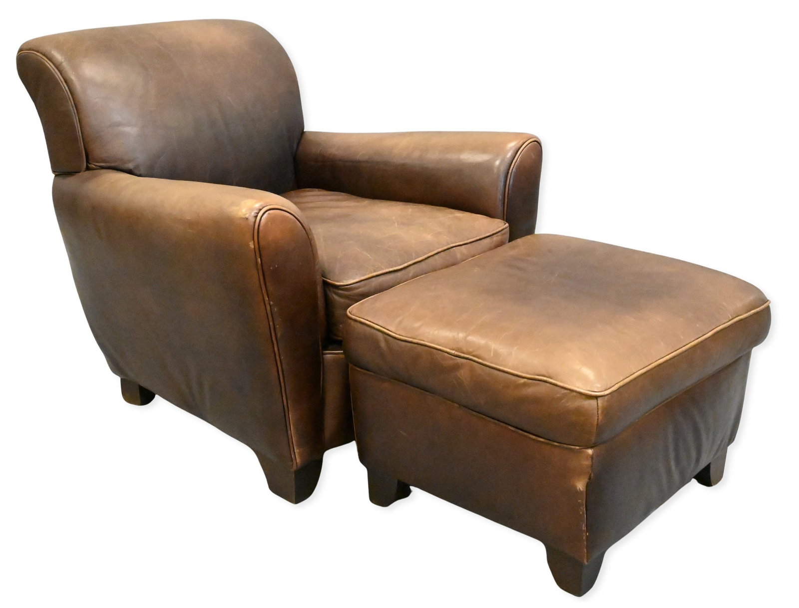 Leather Club Chair and Ottoman: Leather Club Chair and Ottoman height 31 inches, width 35 inches, depth 35 inches