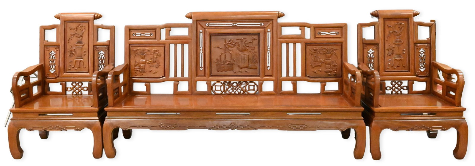 Chinese Three piece Hardwood Parlor Set (1 of 5)