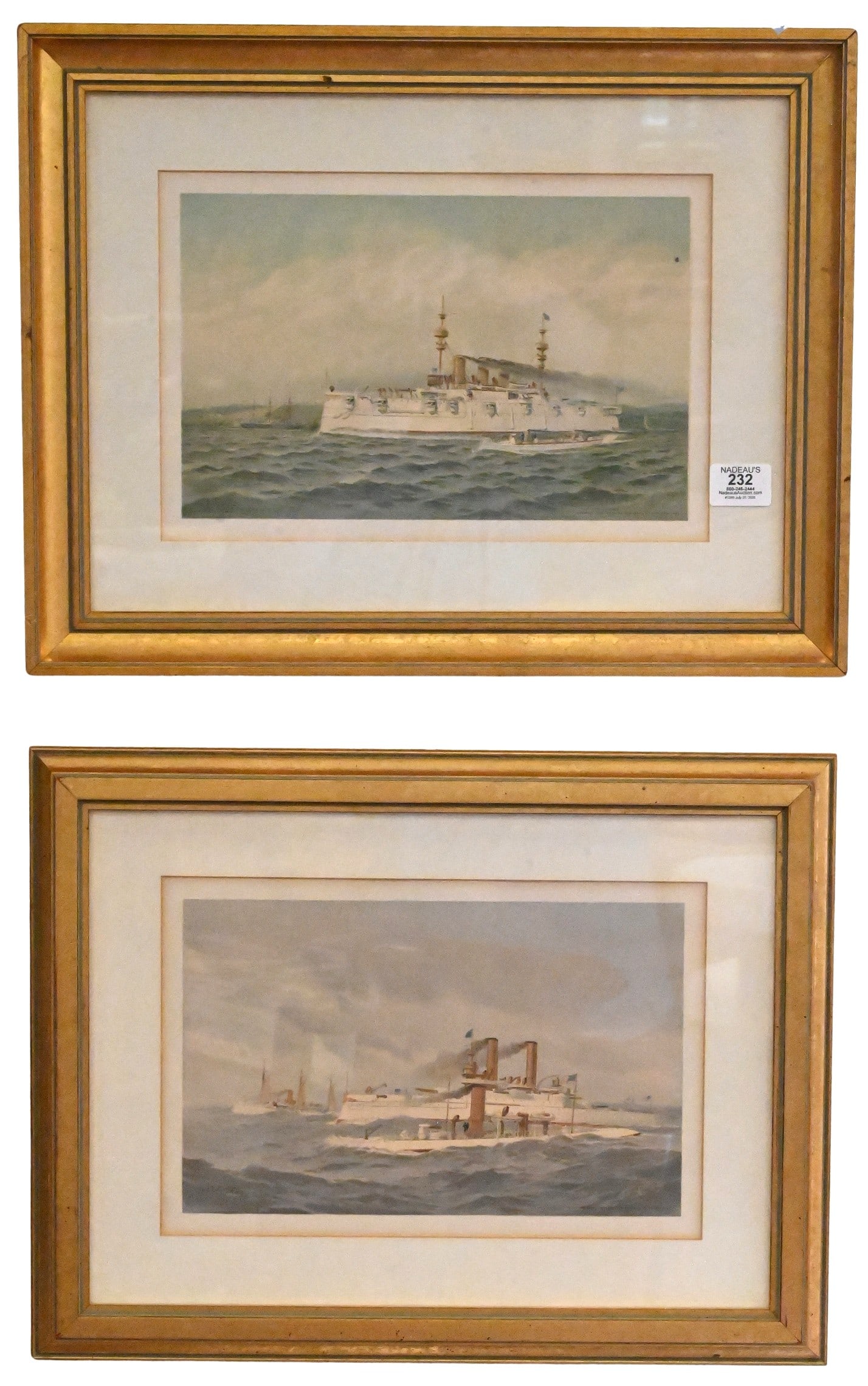 Set of Six Framed Pieces After Frederick Cozzens (American 1846-1928): Set of Six Framed Pieces After Frederick Cozzens (American 1846-1928) Maritime prints depicting notable naval and merchant vessels, to include examples identified as USS Brooklyn, USS New York, USS Ri