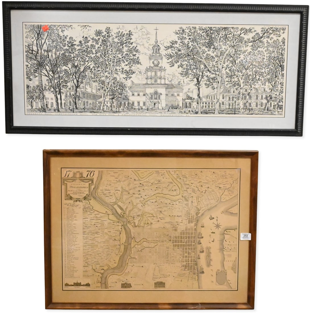 Two Framed Maps of Philadelphia: Two Framed Maps of Philadelphia to include Map after P.C. Varle's "Plan of the City and Environs of Philadelphia" Framed reproduction map, bearing the dedication, "To the Citizens of Philadelphia this