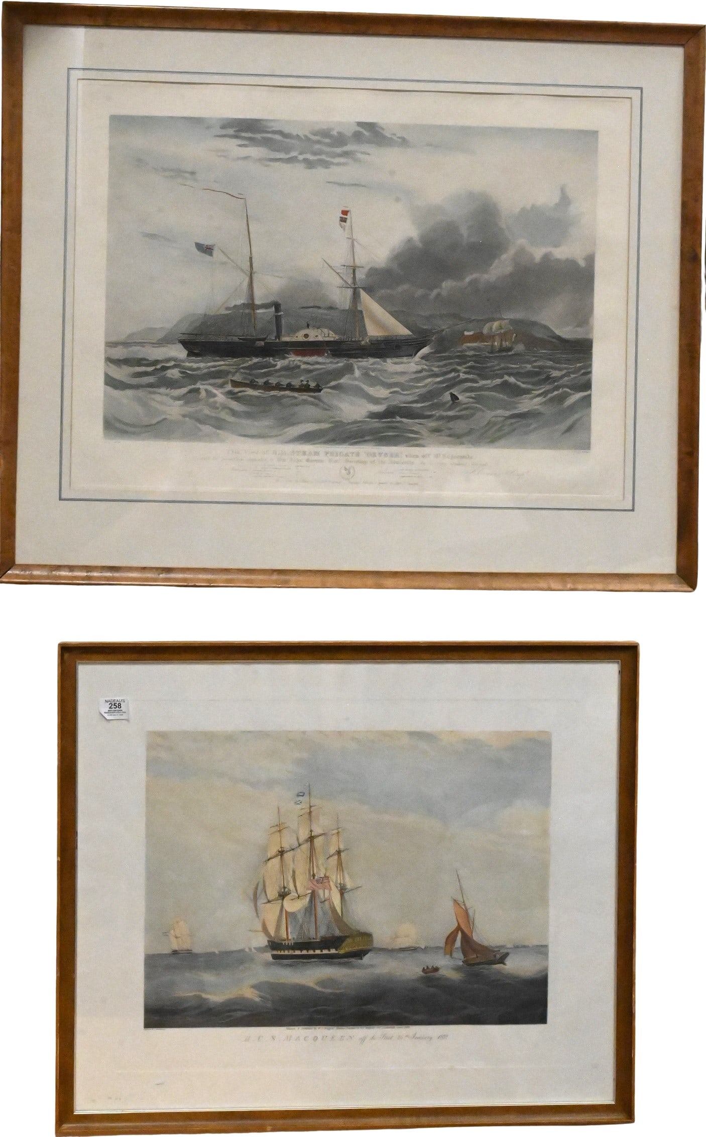 Two Framed Maritime Prints: Two Framed Maritime Prints H.C.S. Macqueen, engraved by C. Rosenberg after William John Huggins 23 1/2" x 28" frame HM Steam Frigate Geyser, a hand-colored lithograph by Charles Hunt after William A. 