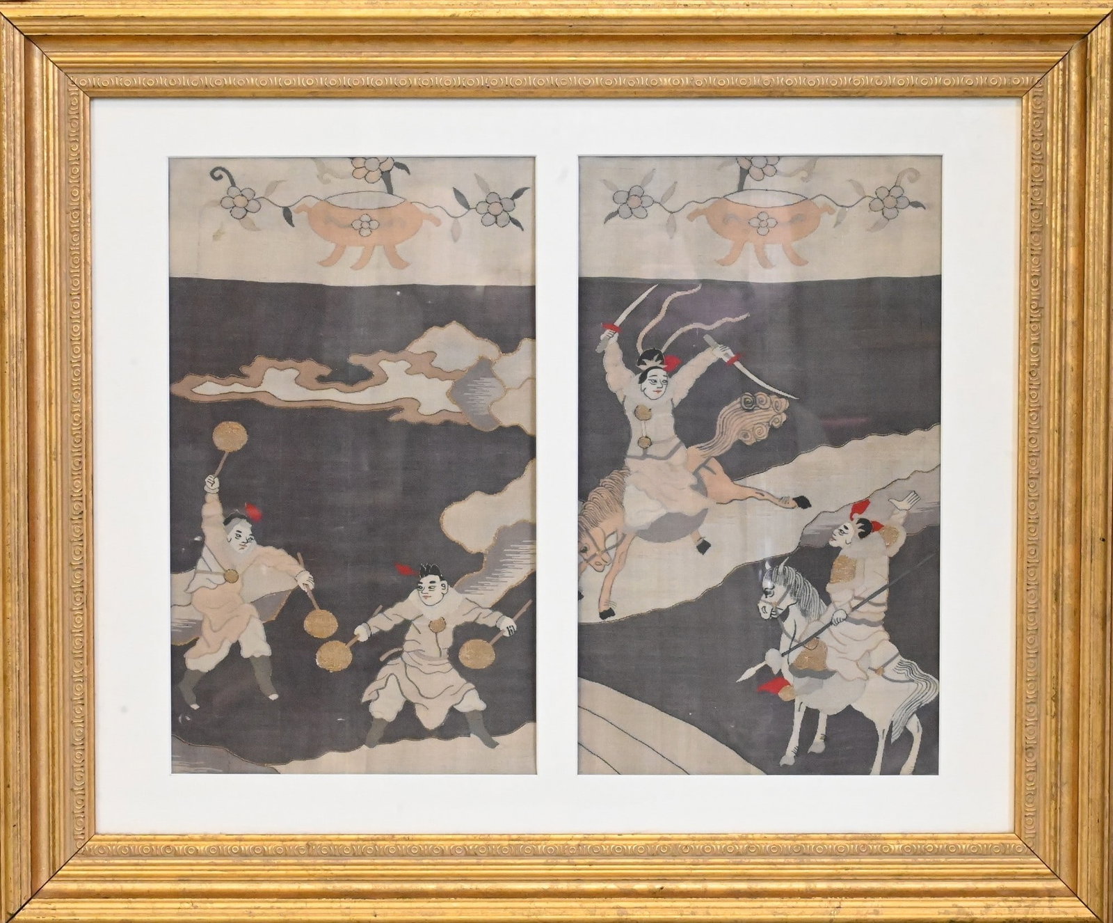Ming Style Pair of Chinese Silk Embroidered Sleeve Panels (1 of 6)