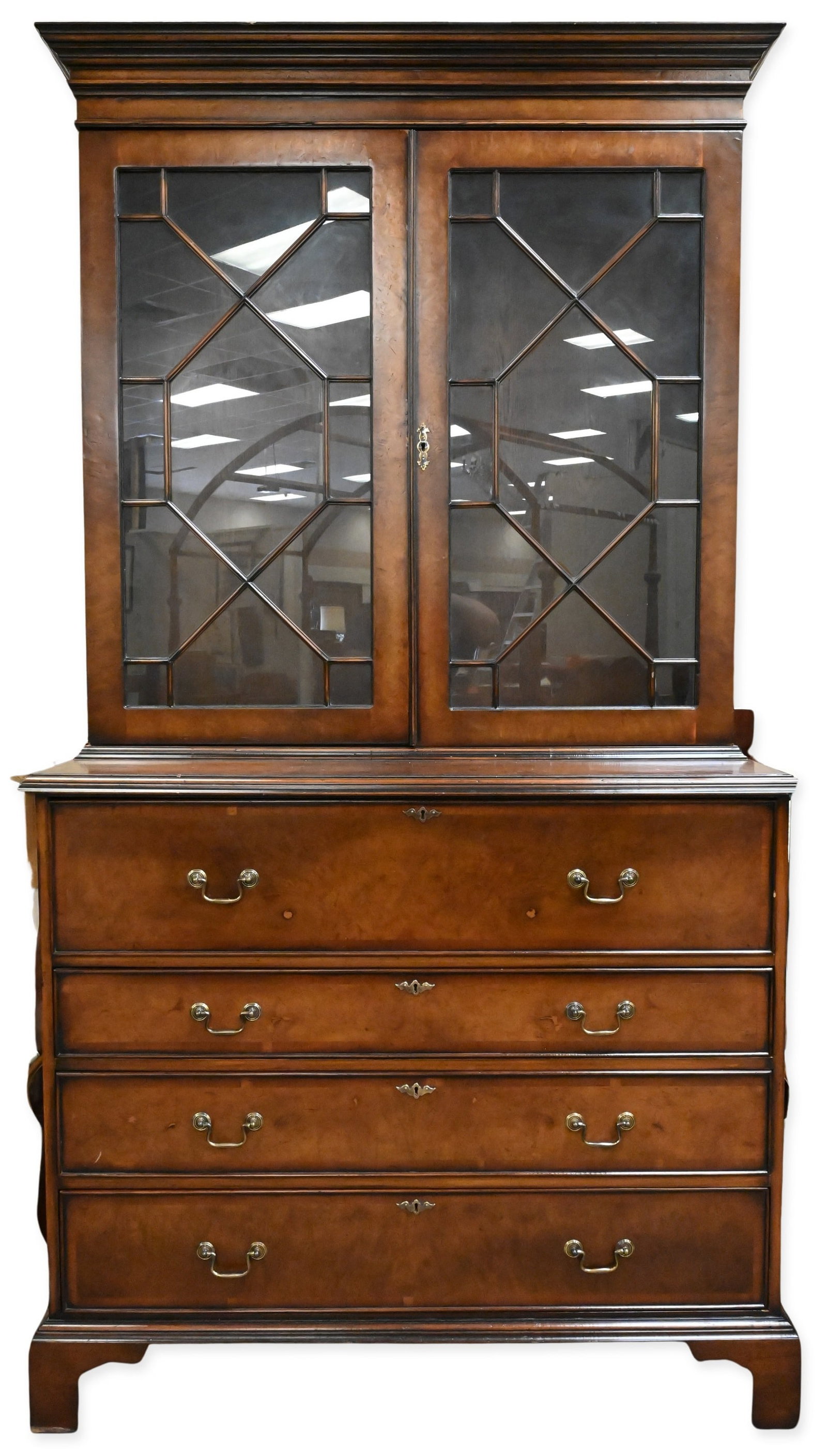 George III Style Mahogany Butlers Secretary Desk: George III Style Mahogany Butlers Secretary Desk in two parts with drop down desk top drawer height 89 inches, width 48 inches