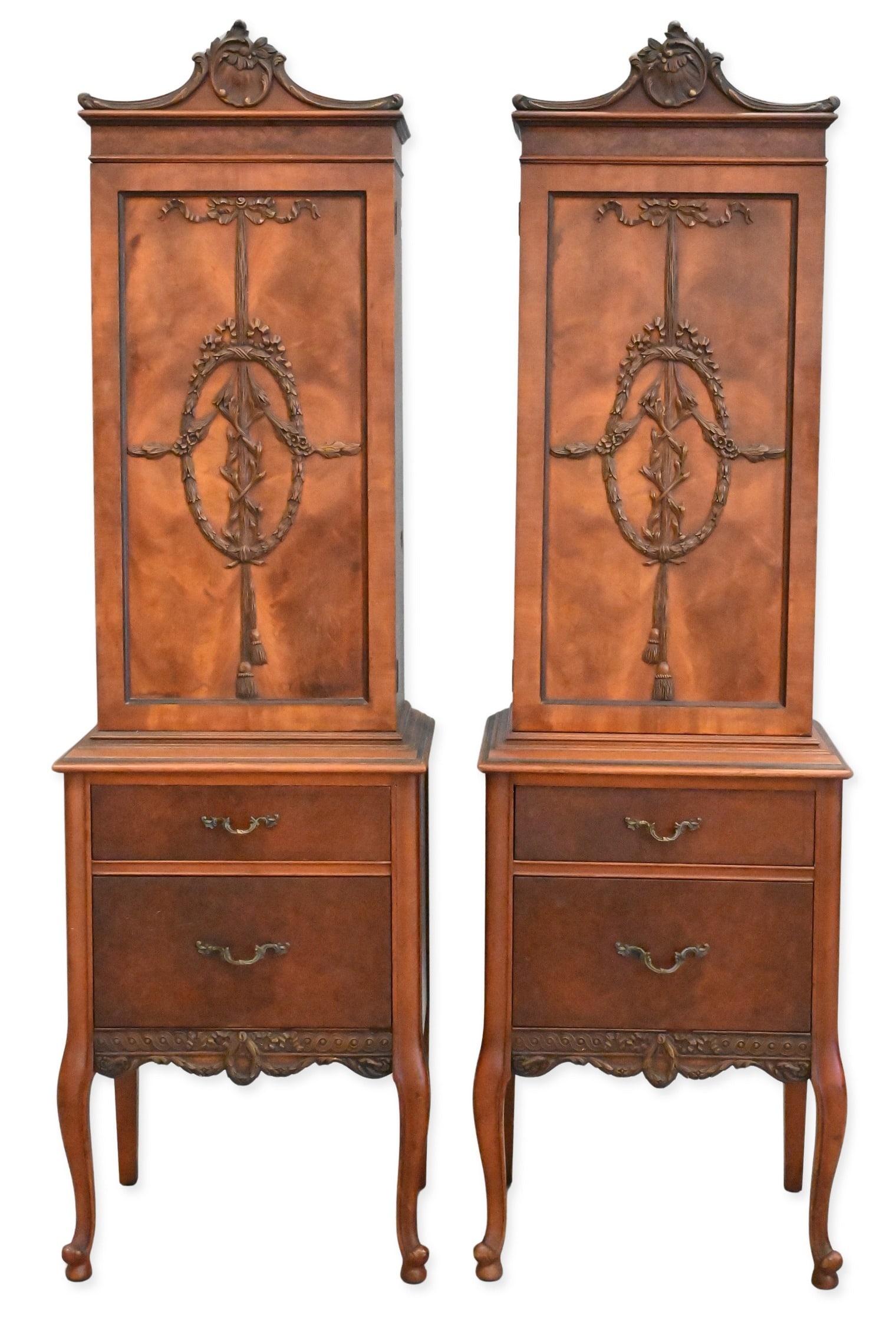 Pair of Louis XV Style Cabinets, c. 1940: Pair of Louis XV Style Cabinets, c. 1940 height 66 1/2 inches, width 19 1/2 inches, depth 15 inches