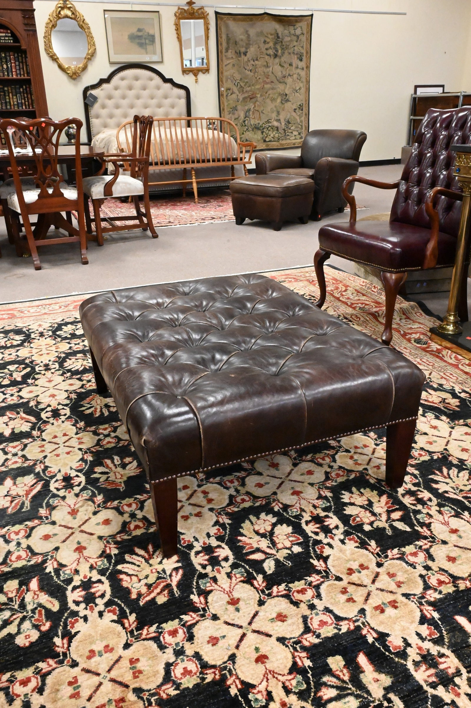 George Smith Tufted Leather Ottoman - 2