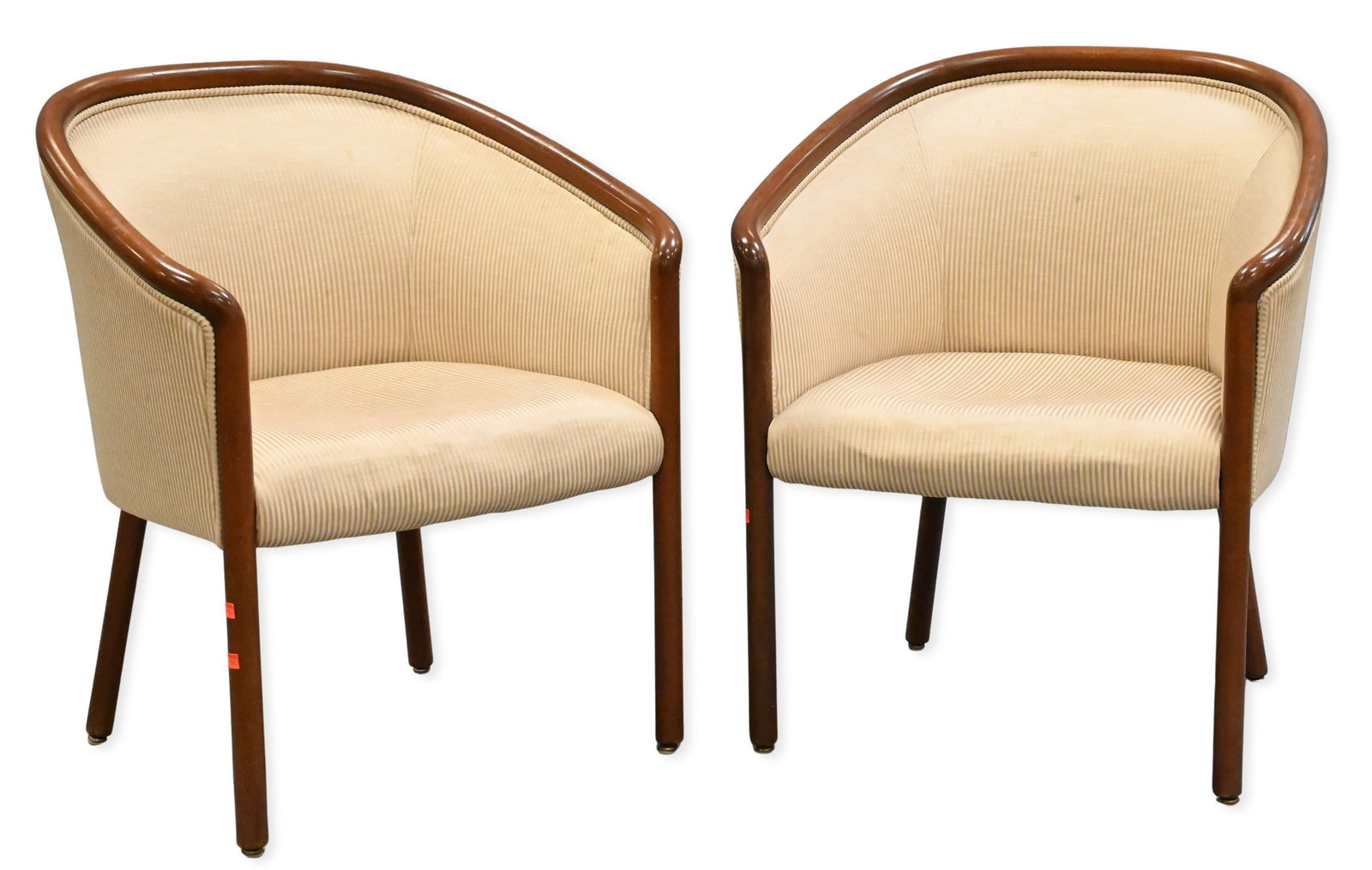 Pair of Ward Bennett Landmark Armchairs for Brickel Associates: Pair of Ward Bennett Landmark Armchairs for Brickel Associates each armchair featuring a sculptural ash wood frame and re-upholstered seat and back. Height 32 1/2 inches, width 23 inches, depth 26 inc