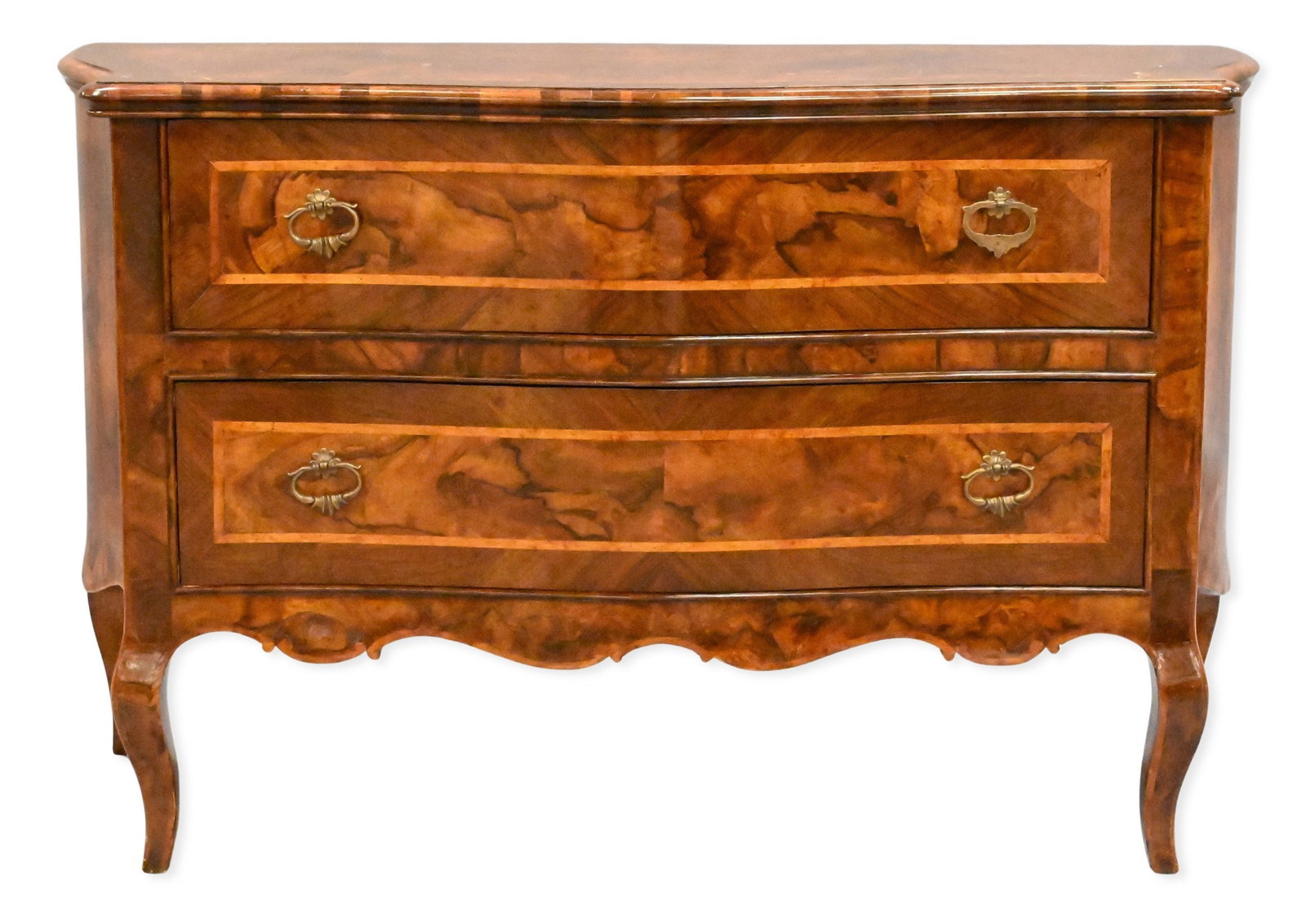 Louis XV Style Walnut and Burl Walnut Inlaid Commode (1 of 6)