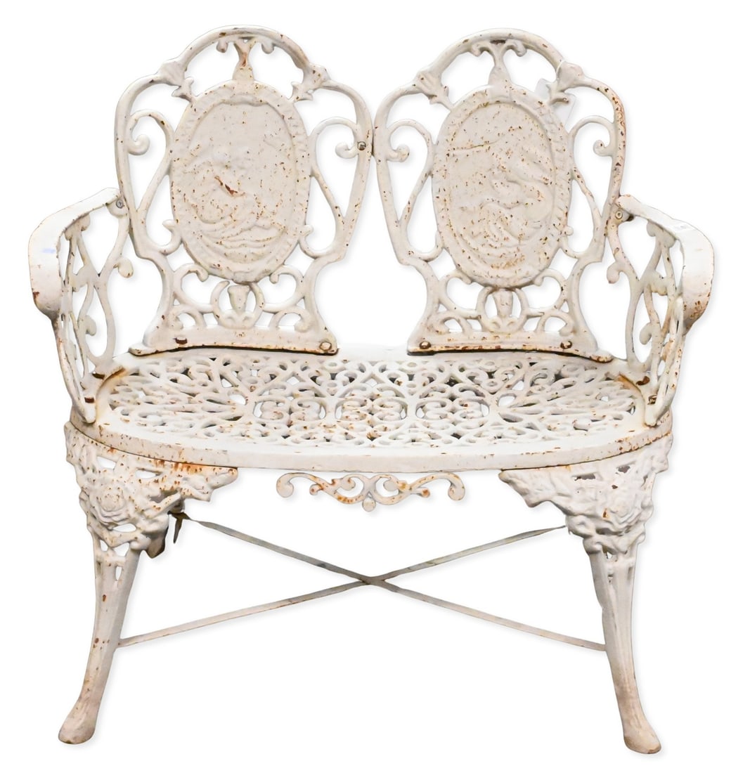Iron Outdoor Two-Seat Bench: Iron Outdoor Two-Seat Bench height 31", seat height 14", length 33"