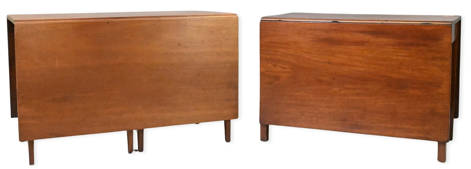 Two George III Mahogany Drop Leaf Tables: Two George III Mahogany Drop Leaf Tables height 29 inches, diameter 23" x 42", top 24 1/2" x 48"