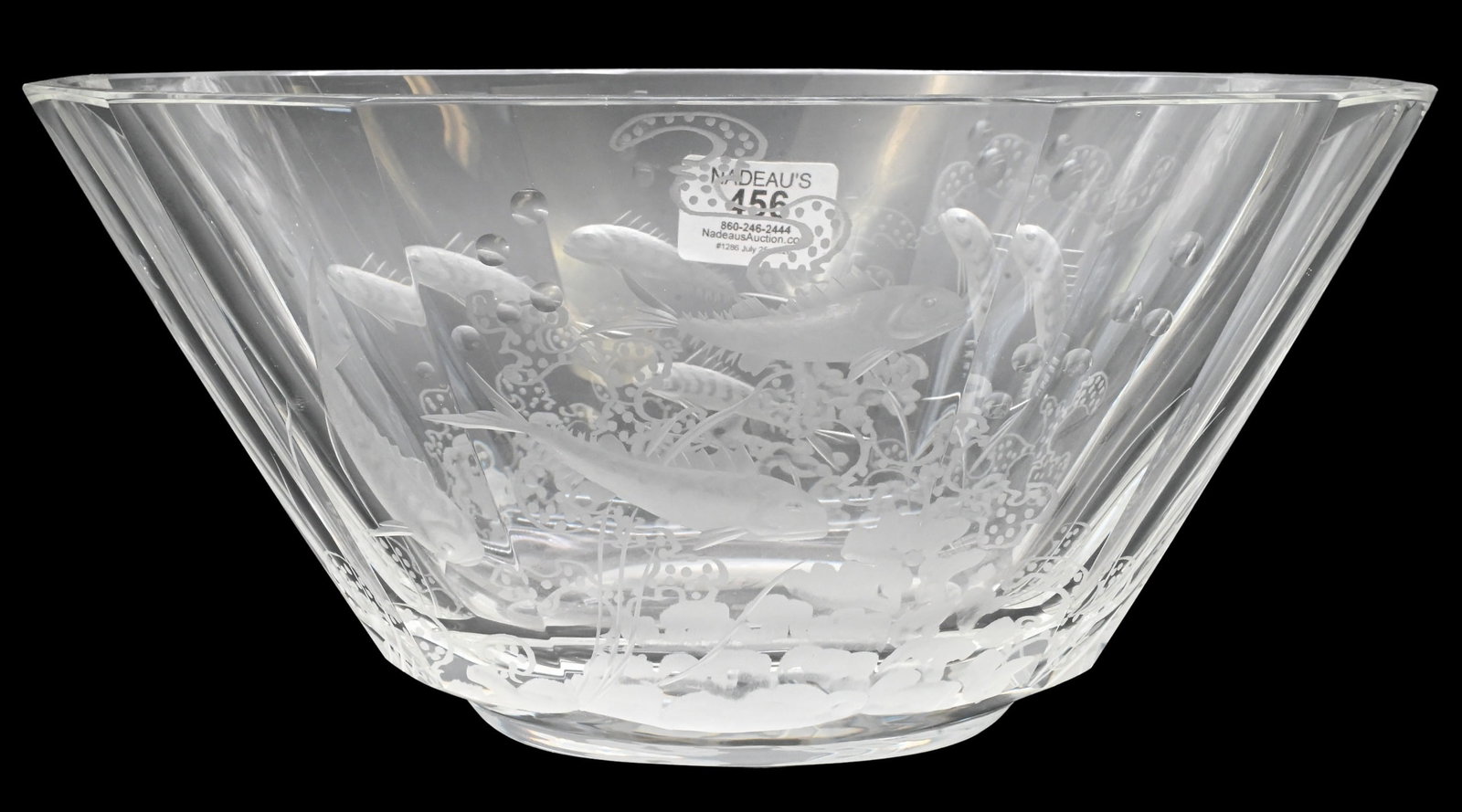 Lars Kjellander (Swedish, B.1930) for Kosta Boda Fish Bowl: Lars Kjellander (Swedish, B.1930) for Kosta Boda Fish Bowl Copper wheel engraved lead crystal bowl, decorated with an underwater fish scene, signed to underside. Produced by Kosta Boda, Sweden. Height