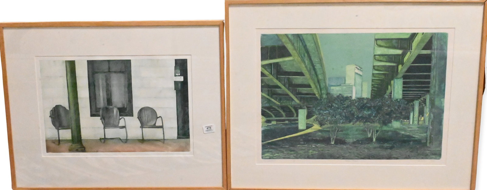 Three Framed Contemporary Architectural Pieces: Three Framed Contemporary Architectural Pieces to include Frances Lansing (American 20th/21st Century) "Lawn Chairs I", 1979 Aquatint etching, edition 12/30 Signed and dated lower right Frances Lansin