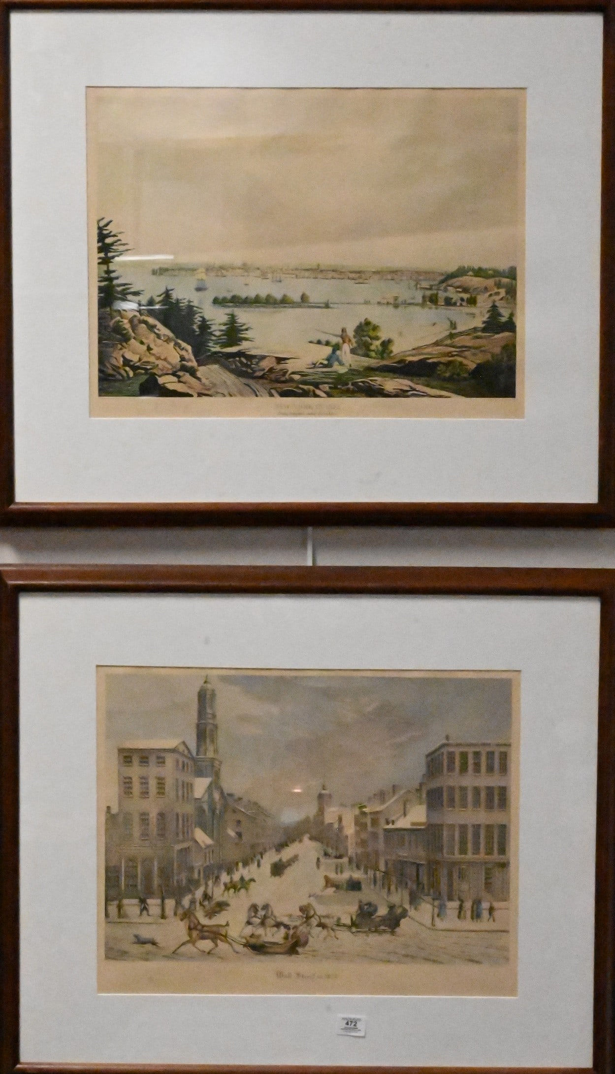 Four New York Engravings by Sidney Lucas (American, 19th/20th Century) and Bufford: Four New York Engravings by Sidney Lucas (American, 19th/20th Century) and Bufford Three engravings published by Sidney Lucas, New York, titled New York In 1822 Near Brooklyn, Wall Street in 1834,