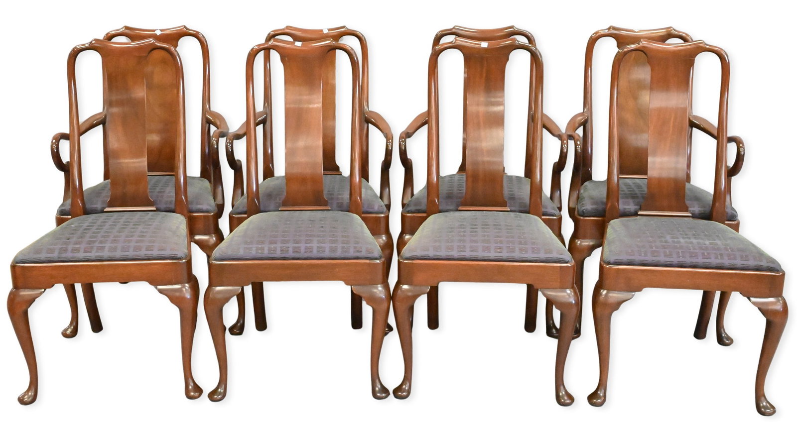 Set of Eight Mahogany Queen Anne Style Dining Chairs: Set of Eight Mahogany Queen Anne Style Dining Chairs four arm chairs and four side chairs height 40 inches, width 21 inches