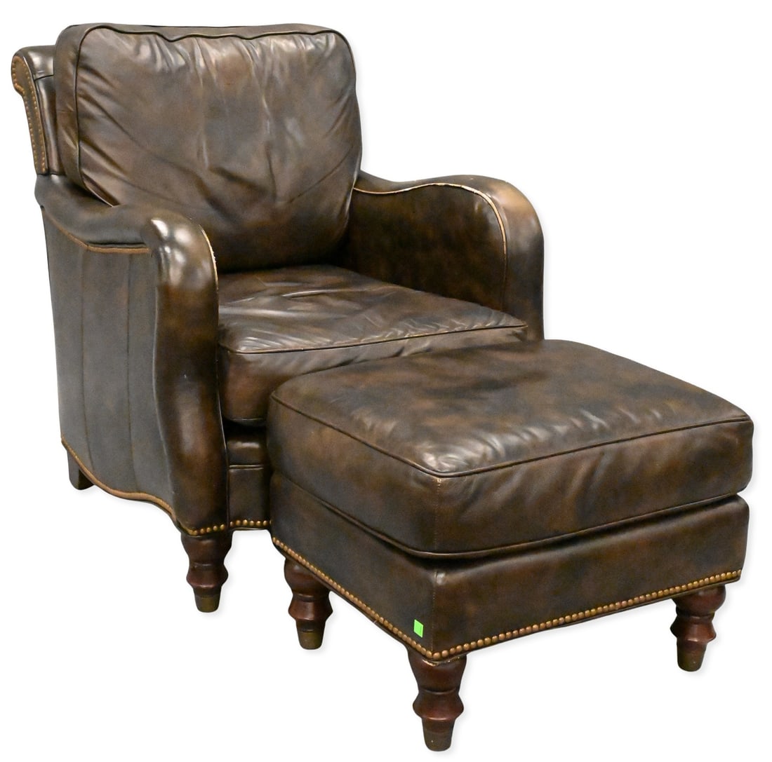 Leather Upholstered Club Chair and Ottoman (1 of 6)