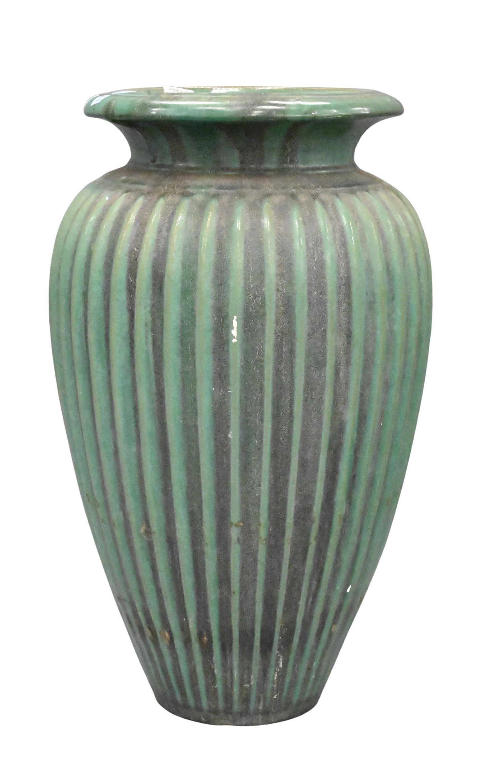 Large Arts and Crafts Green Ribbed Floor Vase (1 of 5)