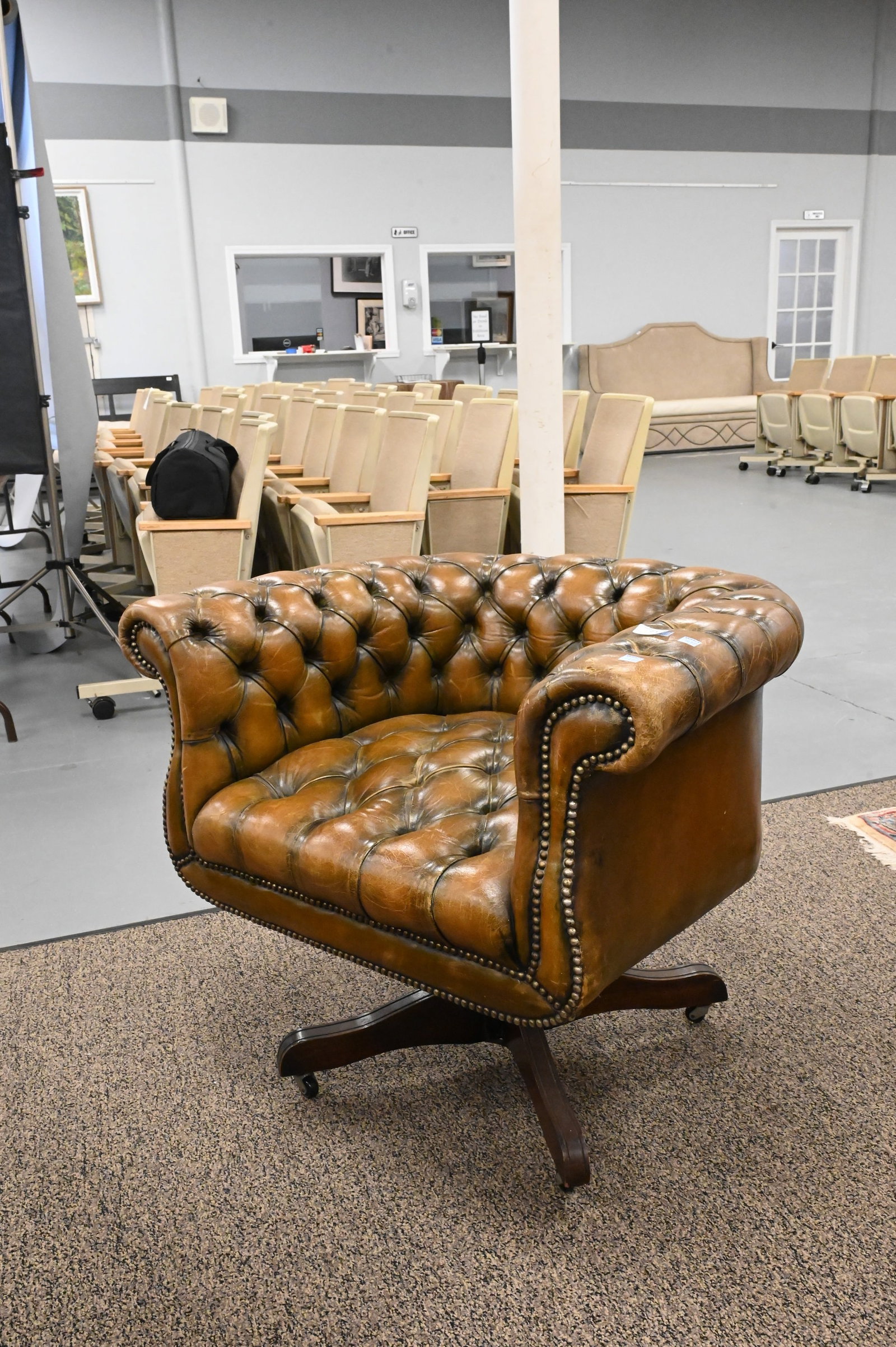 Chippendale Style Tufted Leather Library Chair - 2