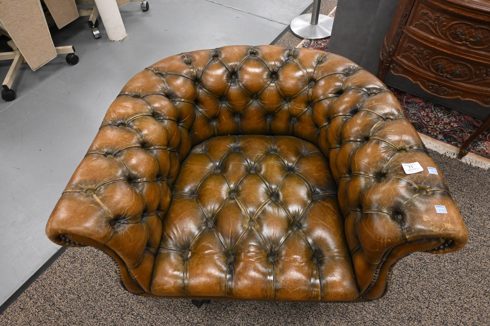 Chippendale Style Tufted Leather Library Chair - 3