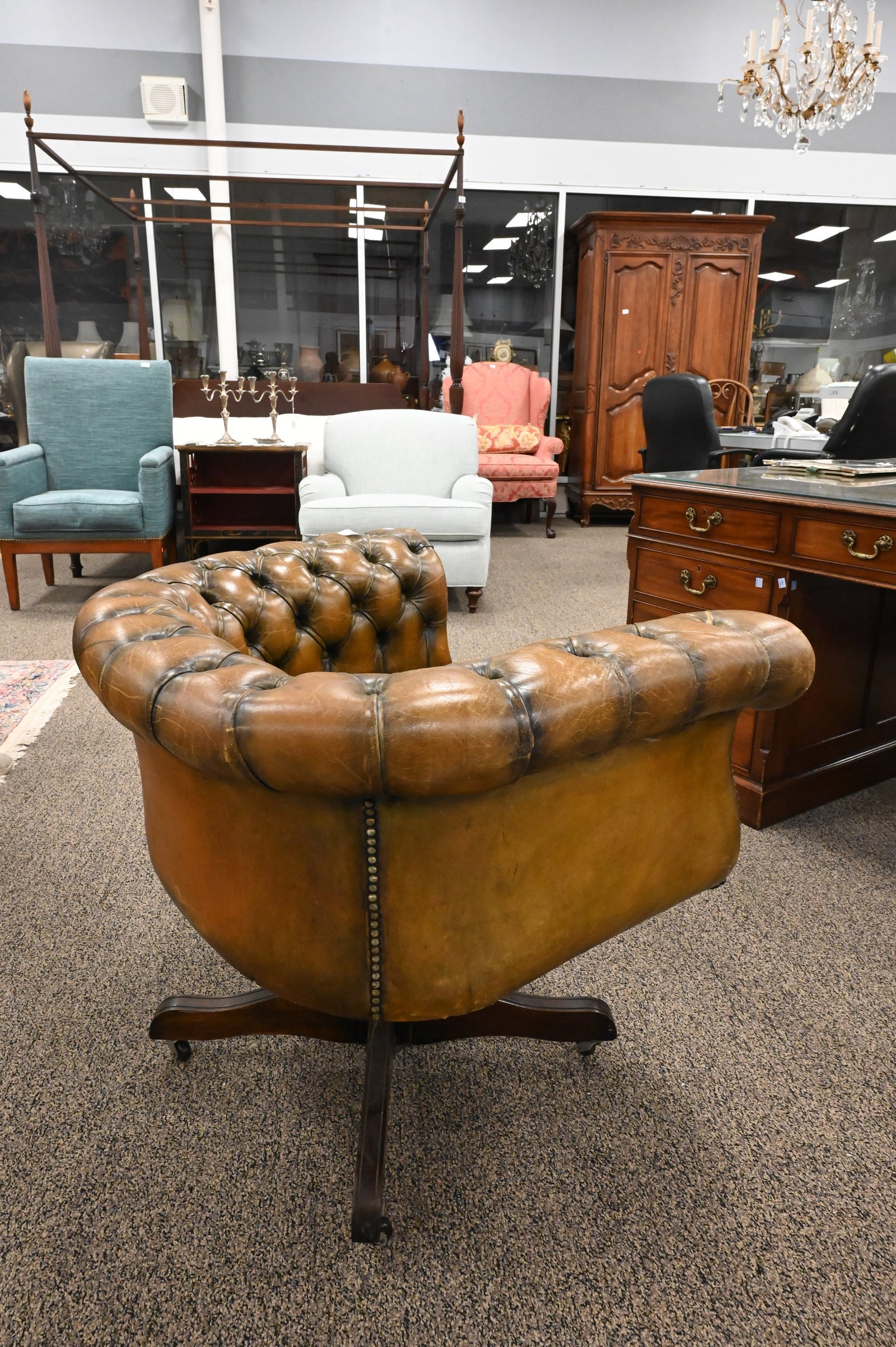 Chippendale Style Tufted Leather Library Chair - 4