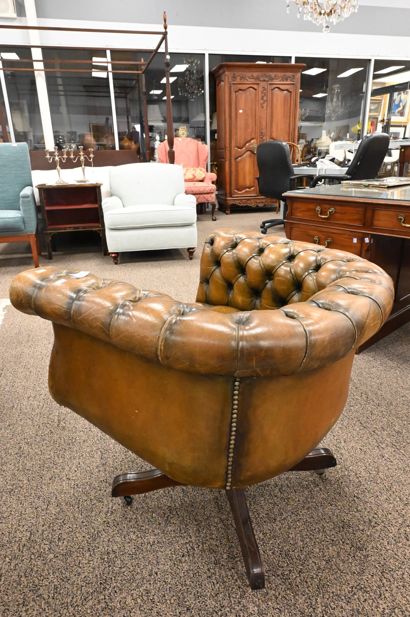 Chippendale Style Tufted Leather Library Chair - 5