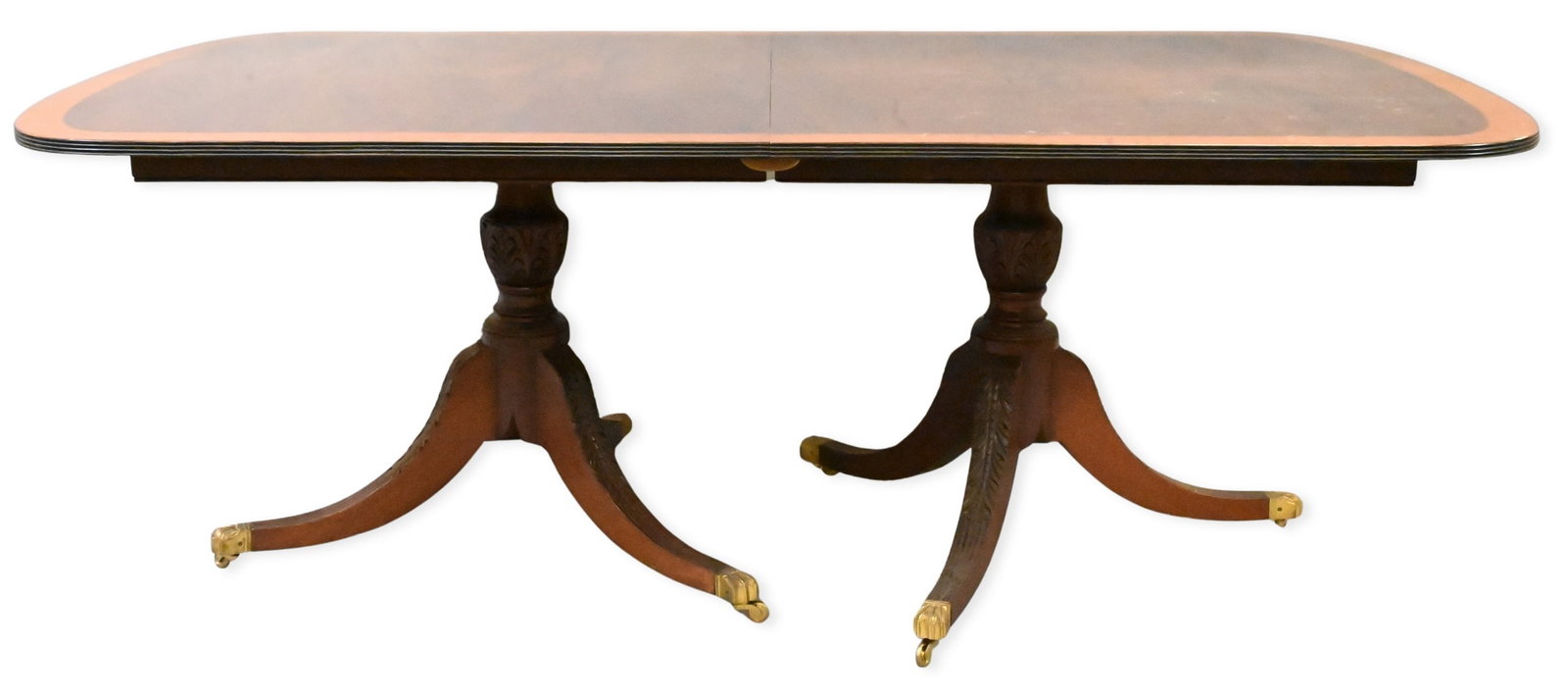 Mahogany Banded Inlaid Double Pedestal Dining Table (1 of 8)
