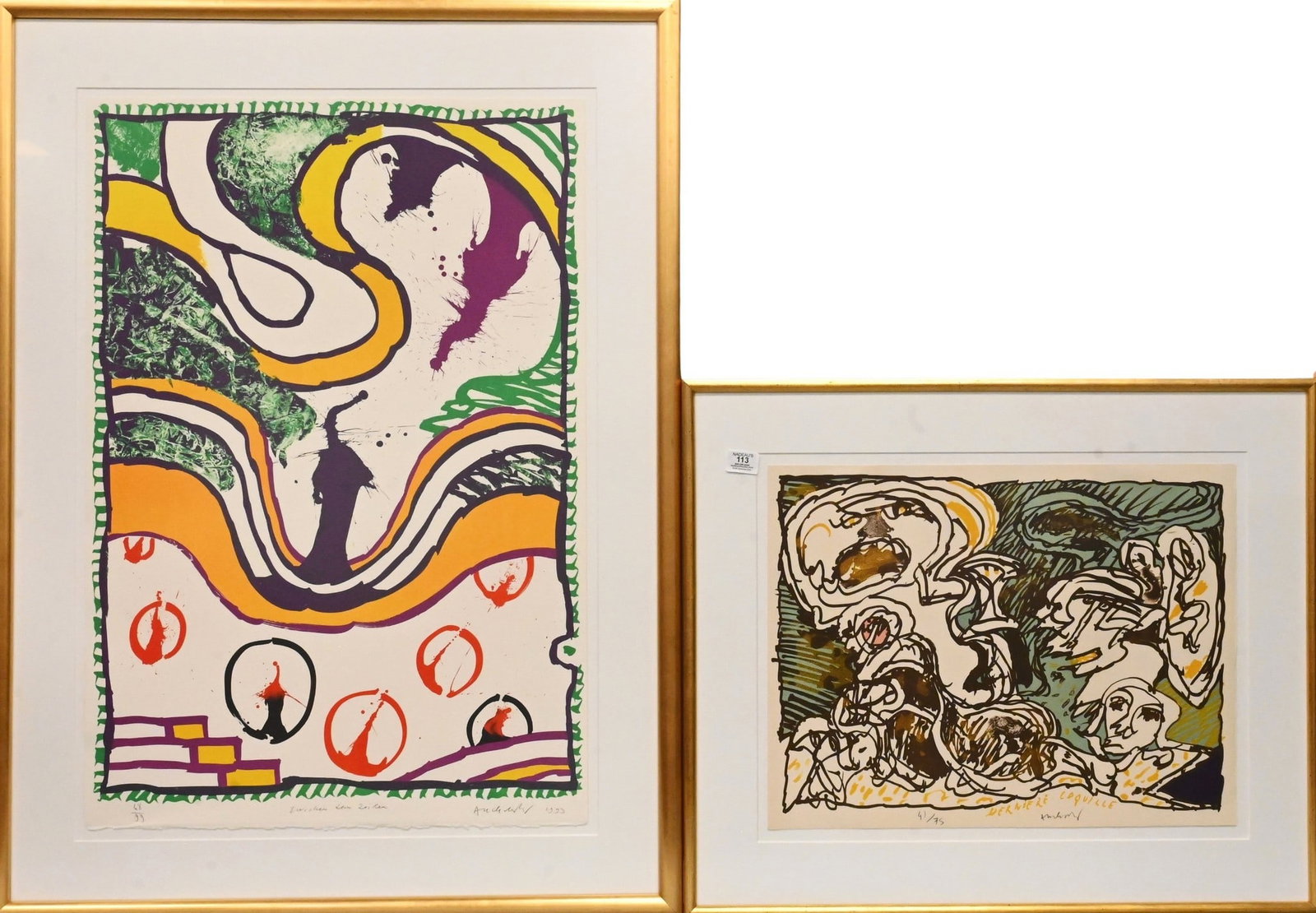 Two: Pierre Alechinsky (Belgian, B.1927): Two: Pierre Alechinsky (Belgian, B.1927) "Zwischen den Zeilen" (Between the Lines) 1993 Lithograph in color, edition 68/99 Signed and dated lower right Alechinsky 1993 34" x 23" sheet "Derniere