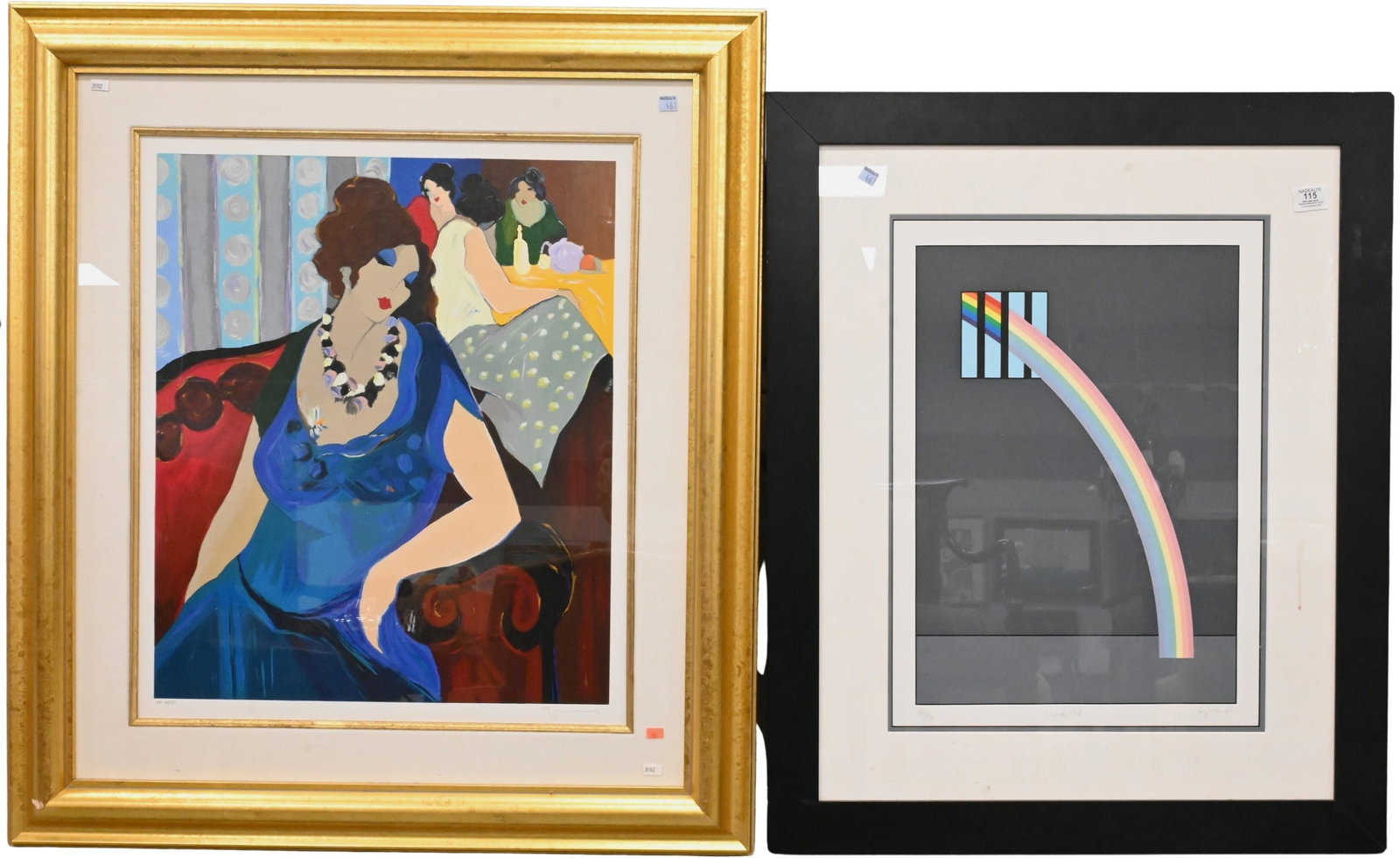 Two Framed Serigraphs: Two Framed Serigraphs to include Itzchak Tarkay (Israeli, 1935–2012) "Expecting Cynthia", 2000 Serigraph, edition H.C. 24/50 25" x 21" sight Patrick Hughes (English, B.1939) "Inside Out", 1981
