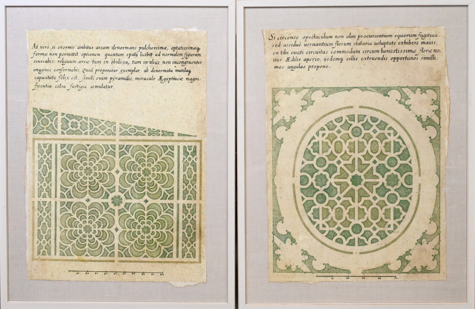 Set of Four Framed Garden Maze Designs After Giovanni Battista Ferrari: Set of Four Framed Garden Maze Designs After Giovanni Battista Ferrari Handmade paper lithographs after Giovanni Battista Ferrari depicting Italian garden maze designs, each accompanied by Latin text