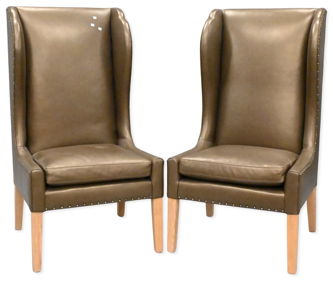 Pair of Verellen Leather Upholstered High Back Wing Chairs (1 of 5)