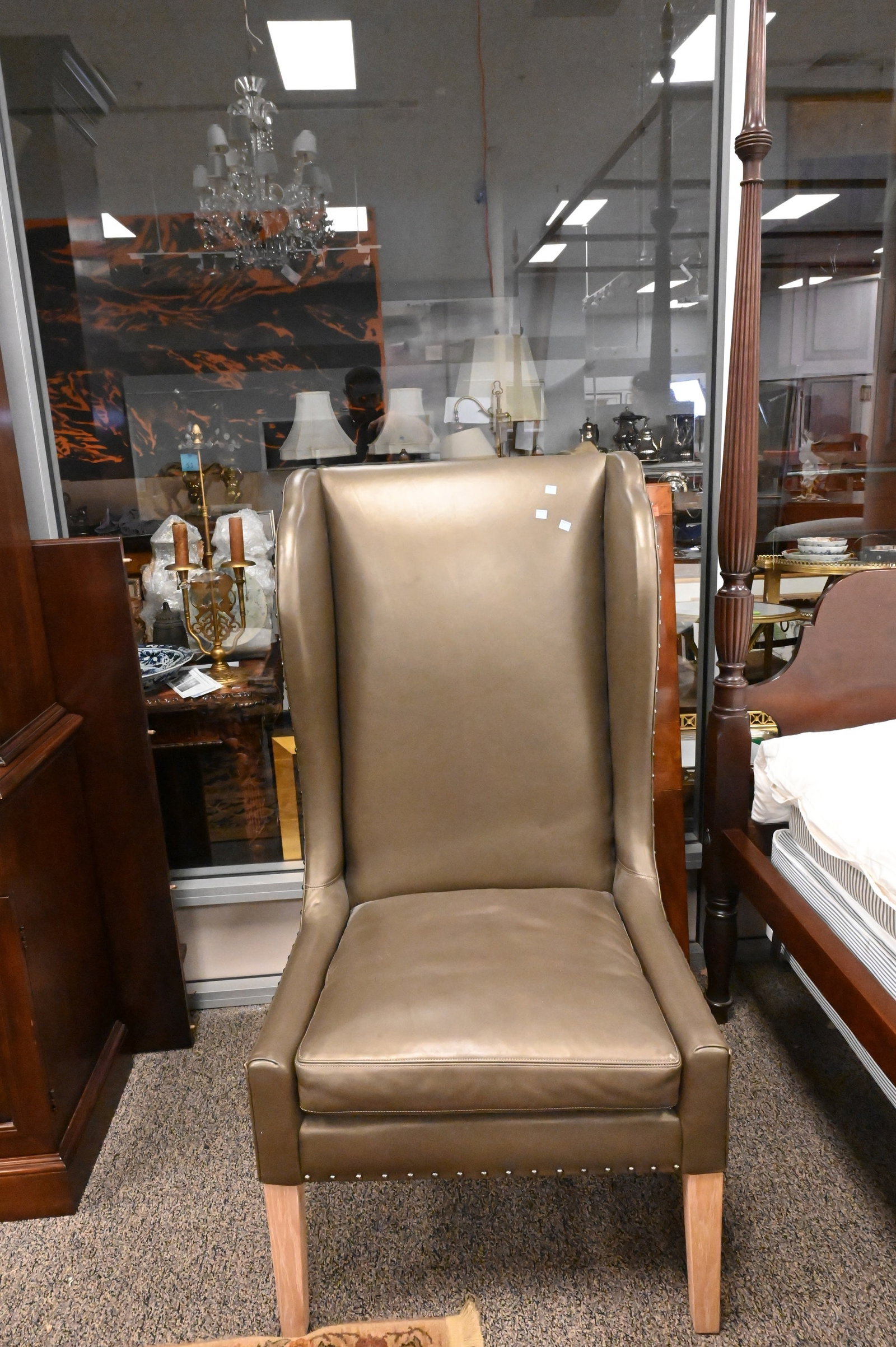 Pair of Verellen Leather Upholstered High Back Wing Chairs - 2