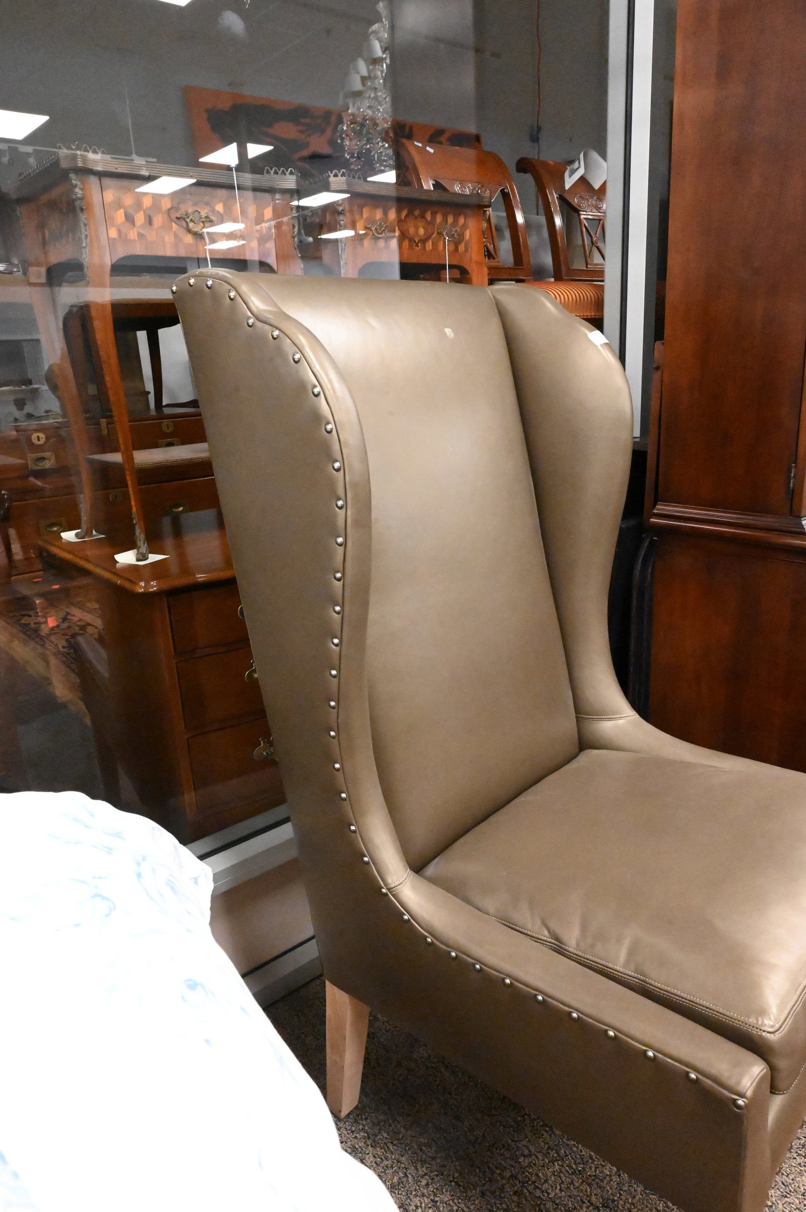 Pair of Verellen Leather Upholstered High Back Wing Chairs - 5