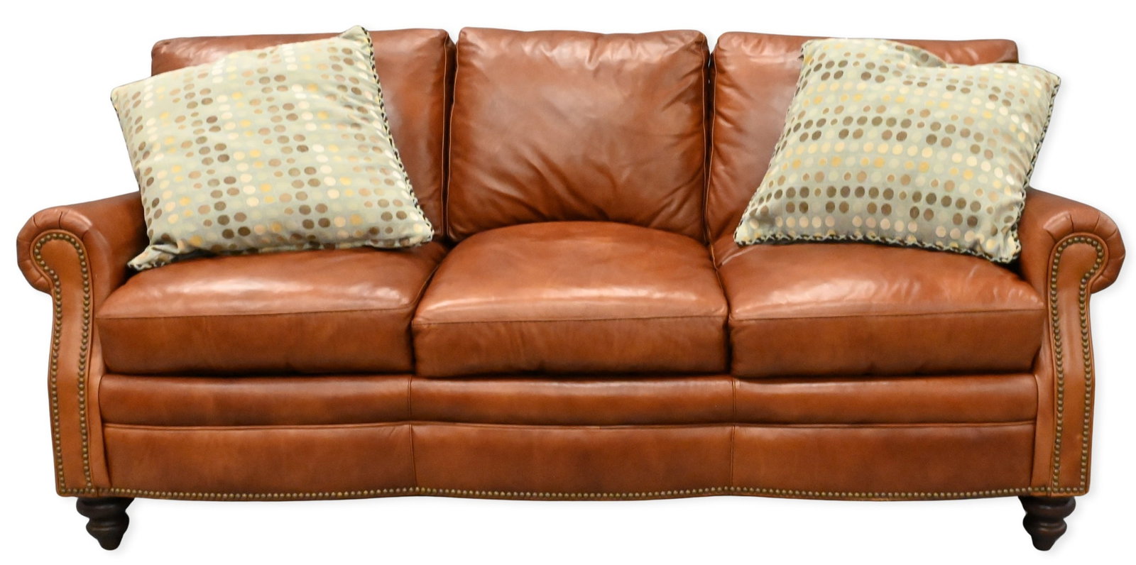 Brown Leather Three-Cushion Sofa with Brass Tacks (1 of 4)